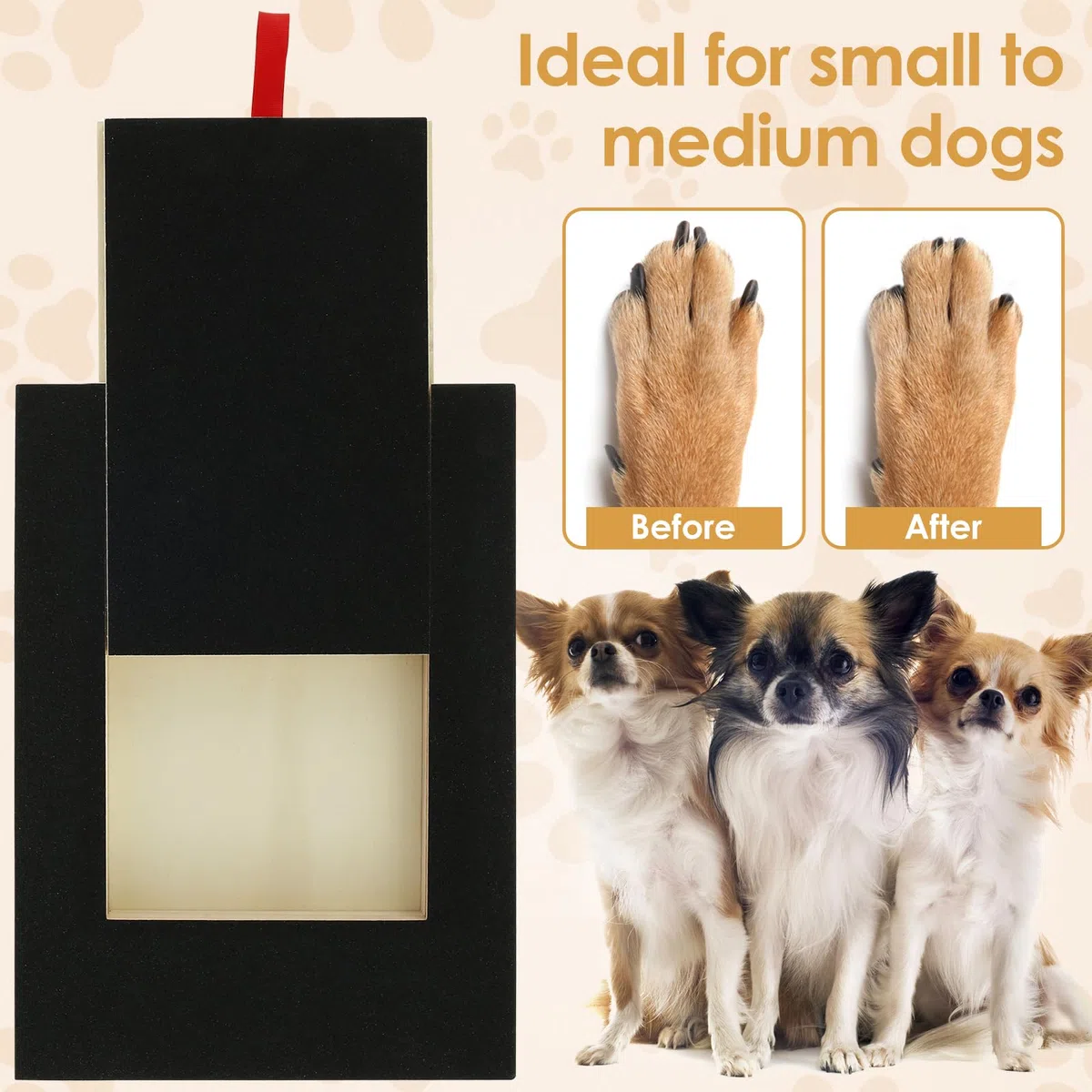 JTWEB Lima de madera para rascar uñas de perro, almohadilla de molienda de uñas de perro con caja de aperitivos integrada y papel de lija para el cuidado de las patas