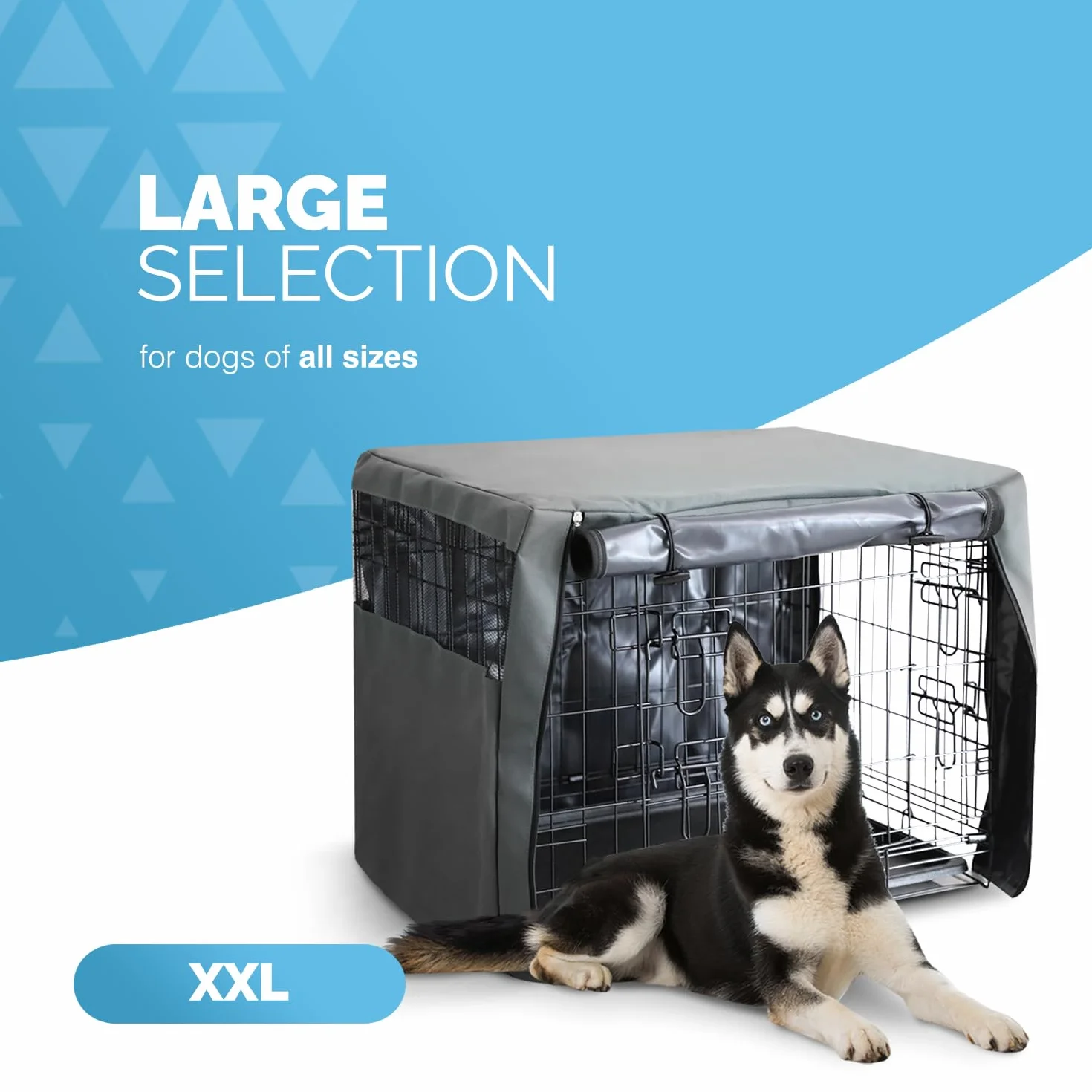 FurDreams Funda para jaula de perro de 48 pulgadas, cubierta de jaula resistente al viento para mascotas con 2 puertas (delantera y lateral) con malla de aire transpirable, caja resistente perfecta