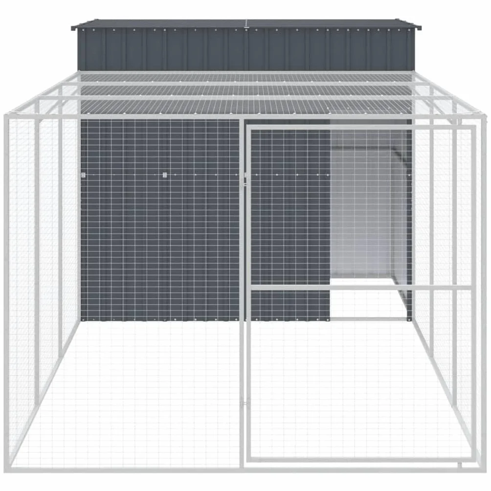 vidaXL Caseta Perros con Corral, Casa Jaula para Mascotas con Tejado, Perrera para Cachorros, Refugio para Animales, Acero Galvanizado Gris