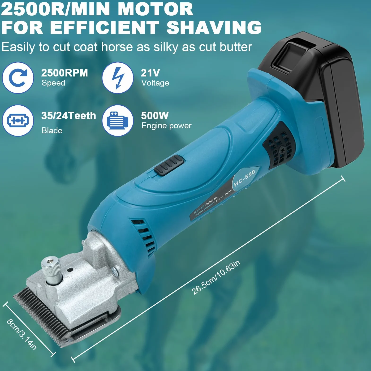 Tijeras para caballos y ovejas, compatibles con batería Makita de 18 V, motor de 2500 RPM/min, 6 velocidades, 35 mm, profesional, para todo el vello corporal (sin batería)