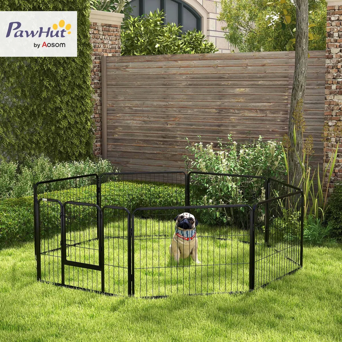 PawHut Parque para Mascotas de 8 Paneles 80x60 cm Corralito para Perros con Puerta y Doble Pestillo Metálicos Cerca de Entrenamiento Negro