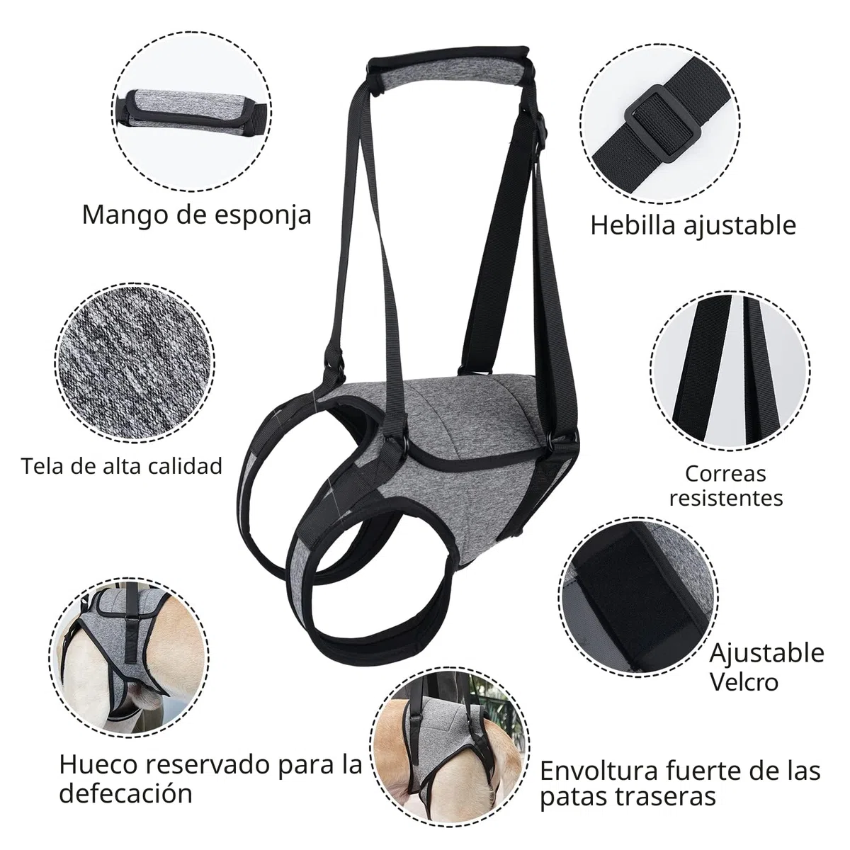 Dotoner Arnés de Levantamiento de Perros, arnés de Apoyo para Patas traseras, Correa de Apoyo Suave para Perros lesionados discapacitados, pequeños, medianos y Grandes