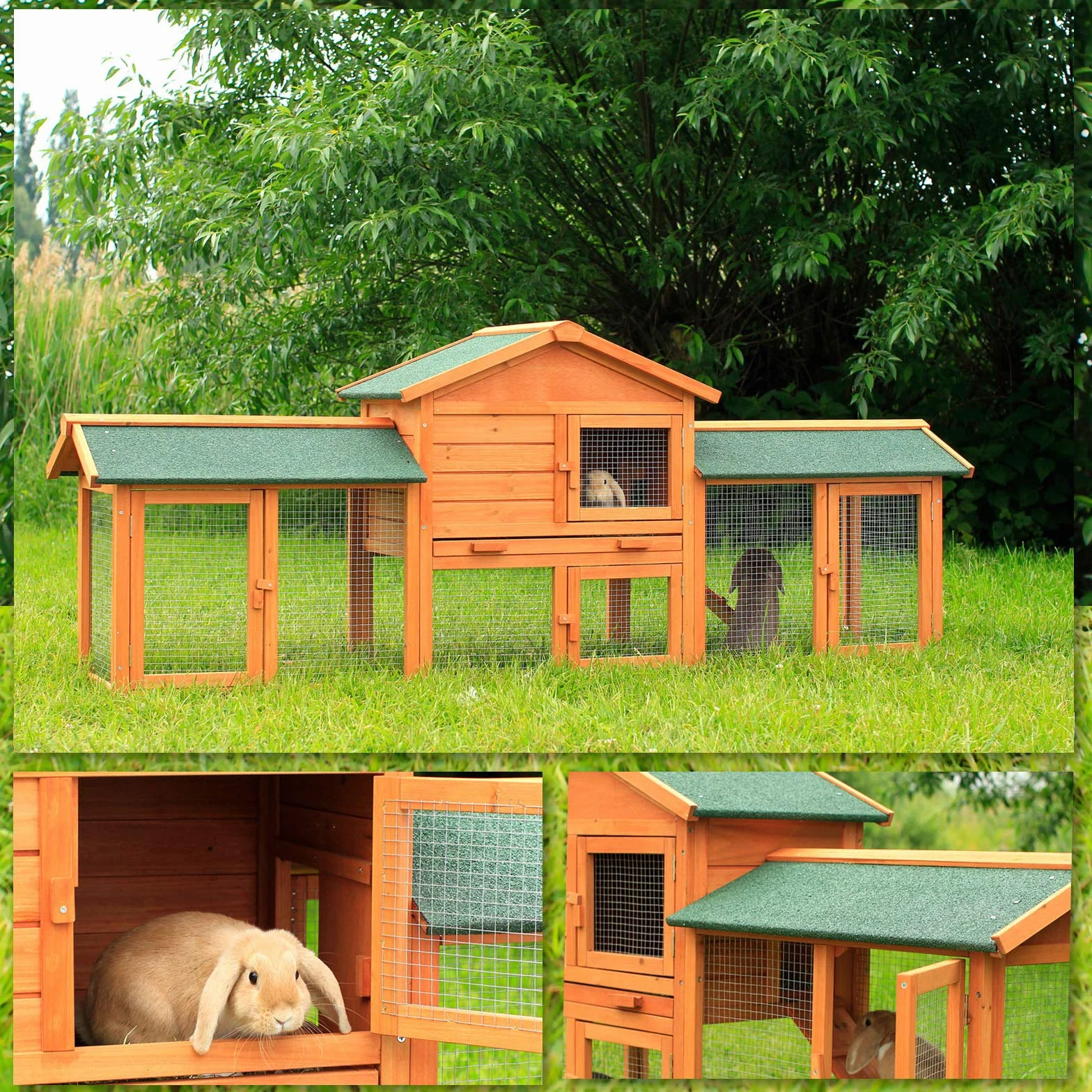 lionto Conejera de Madera caseta Exterior para Mascotas pequeñas cobertizo 212x52x85 cm