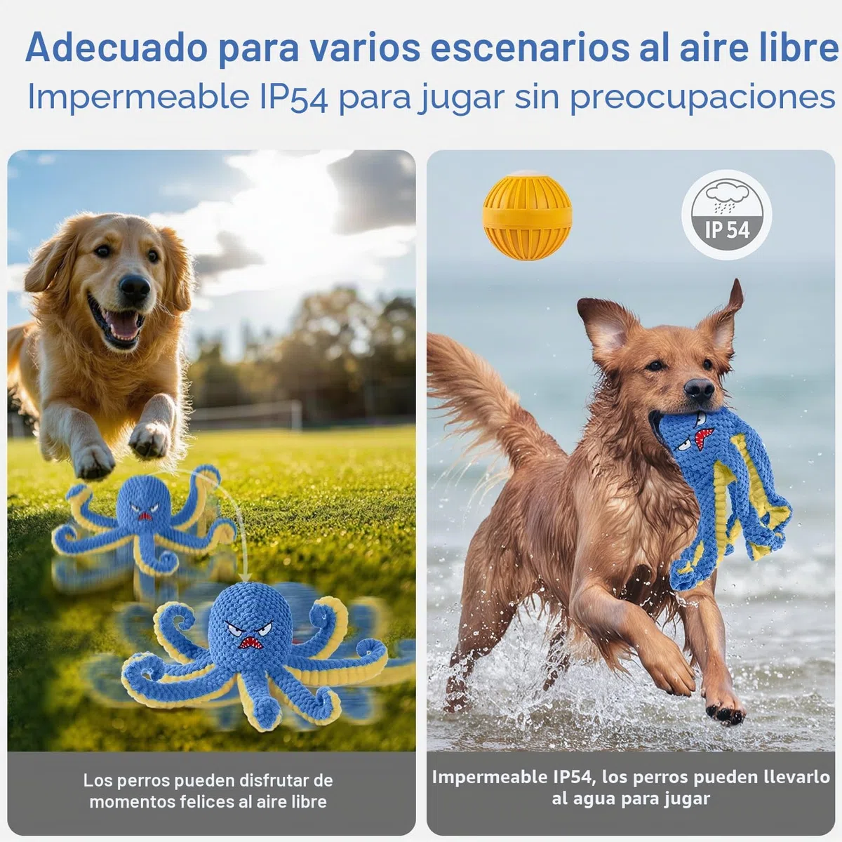 Juguetes interactivos para perros, pulpo, juguete duradero para perros de salto automático para mantenerlos ocupados, juguete chirriante para perros de tira y afloja, juguetes recargables por