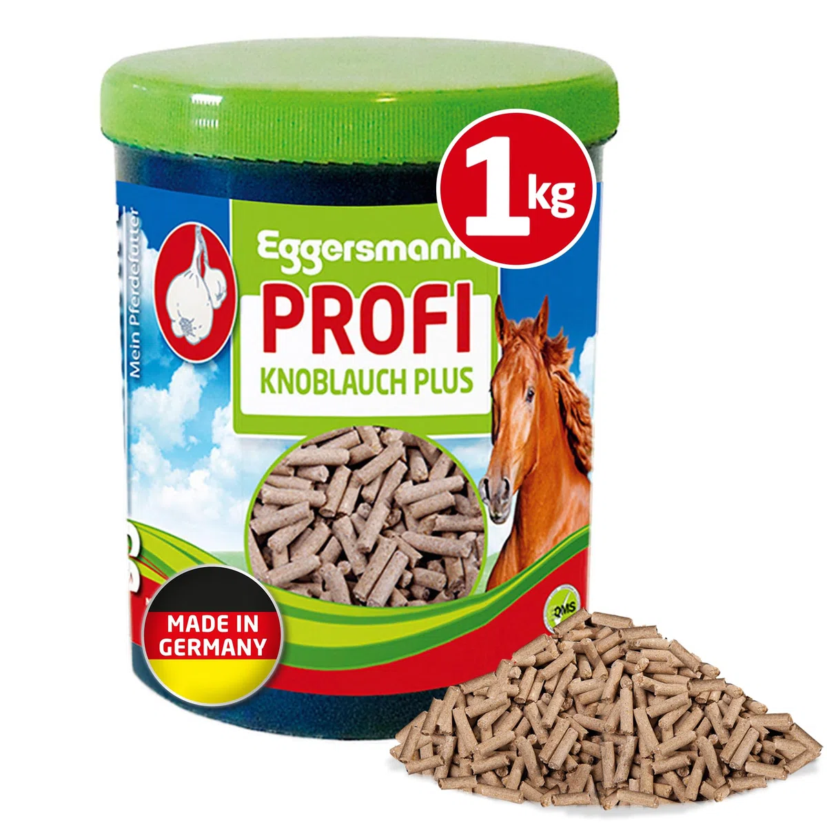 Eggersmann Mein Pferdefutter Ajo Plus 1 kg – Complemento alimenticio para Caballos – contra Moscas, tábanos y Mosquitos, Ayuda al metabolismo y a la Defensa inmune