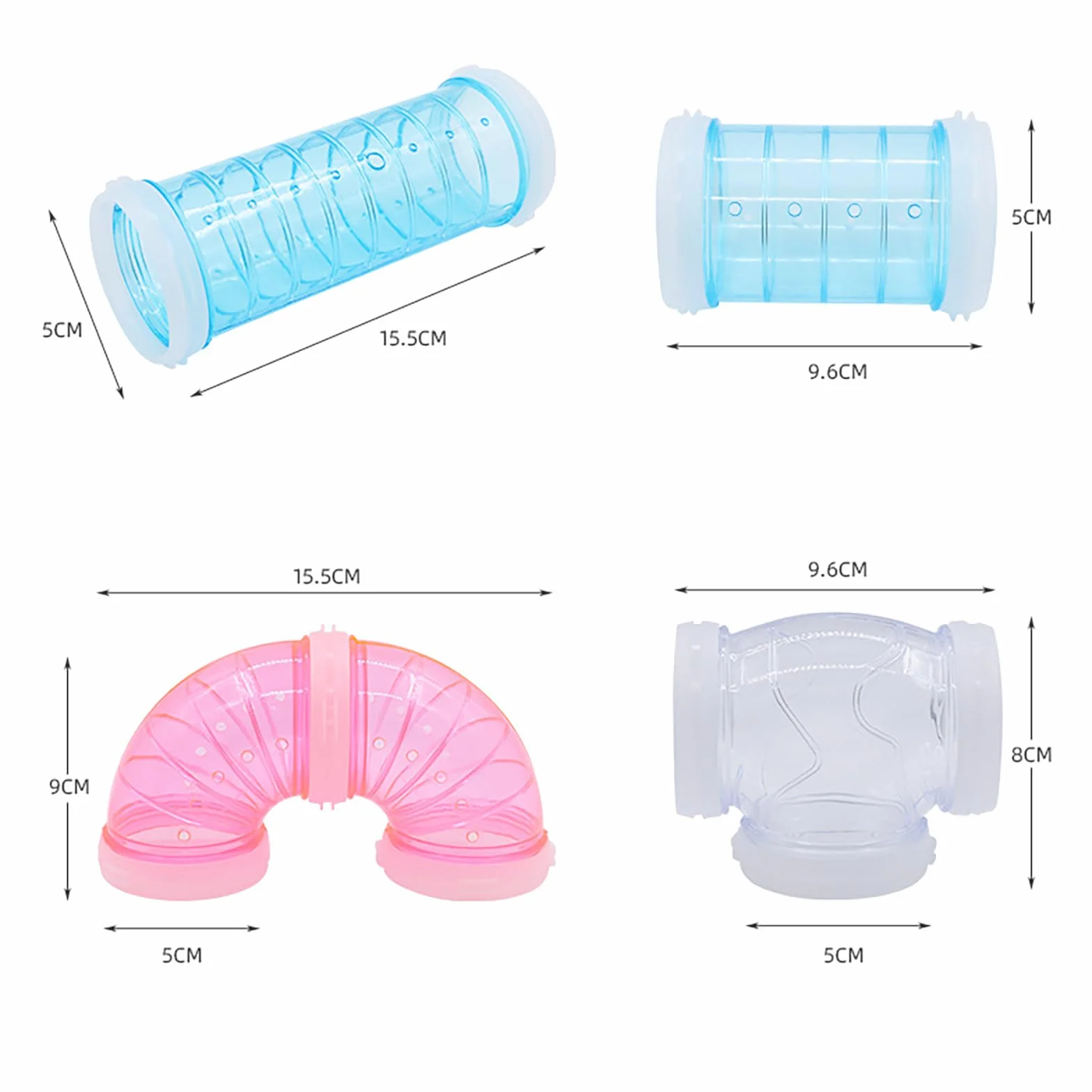 16PCS Tubos de Túnel de Juego para Hámster,Juego de Tubos Hámster,Accesorio Jaula Hámster,Accesorios de Conexión Creativa DIY Transparente, Rueda para Hámster Mascota Ratón Hámster
