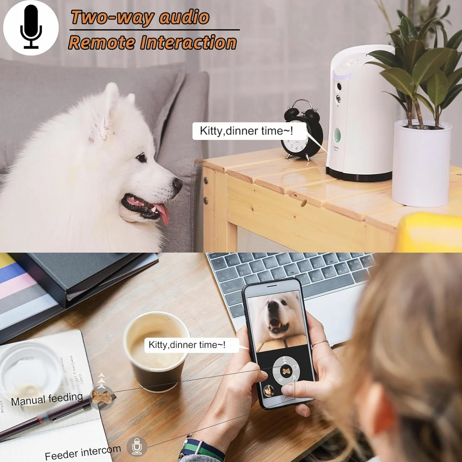 SKYMEE Dispensador de premios para cámara de Perro, WiFi Full HD cámara para Mascotas con Audio bidireccional y visión Nocturna, Compatible con Alexa