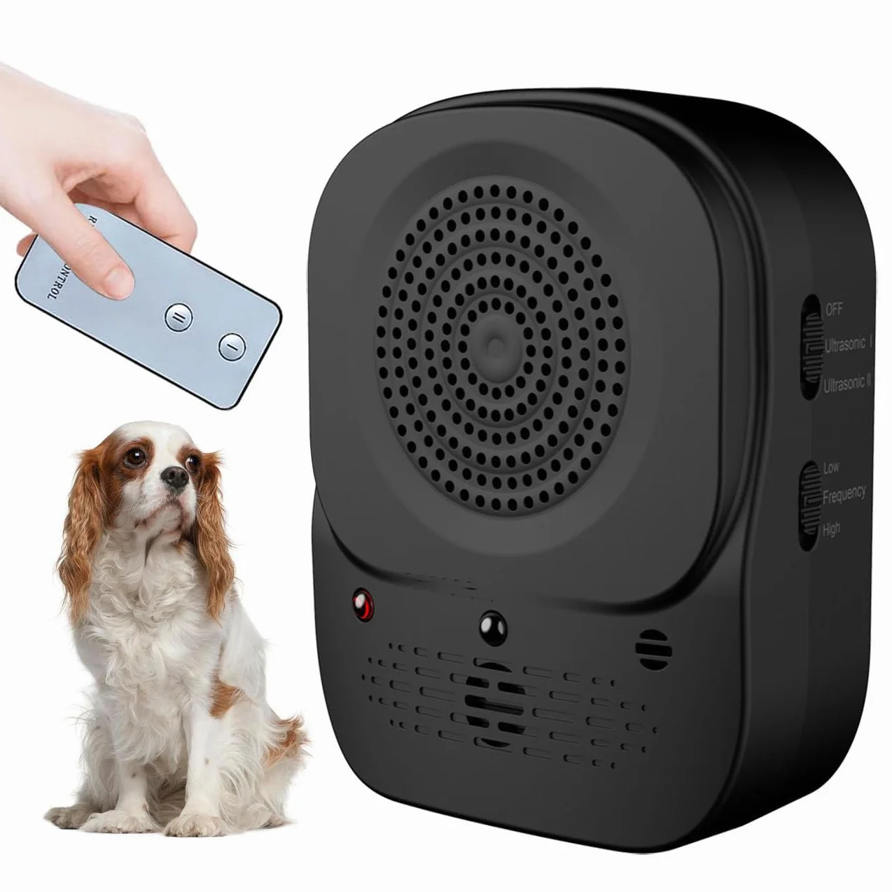 Antiladridos para Perros Ultrasonidos, Auto Dispositivo Impermeable para Control de Ladridos con Mando a Distancia Alcance 49ft, 4 Frecuencias Ajustables, Efectiva para Uso Interior & Exterior