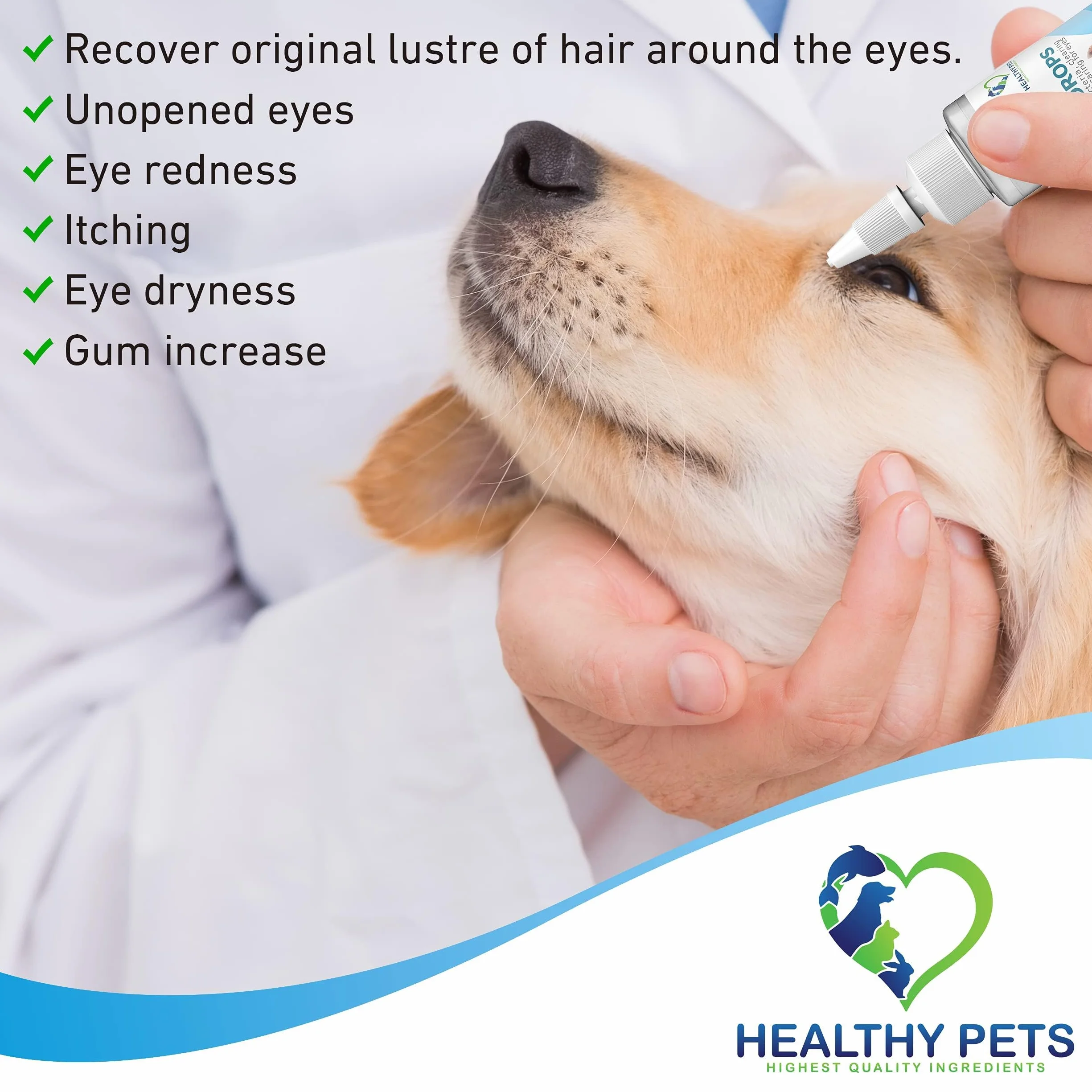 Healthy Pets Gotas para Ojos de Perros y Gatos 60ml - Lavado de Ojos Anti-inflamatorio para Perros y Gatos - Gotas para Infecciones Oculares - Loción Ocular Hidratante