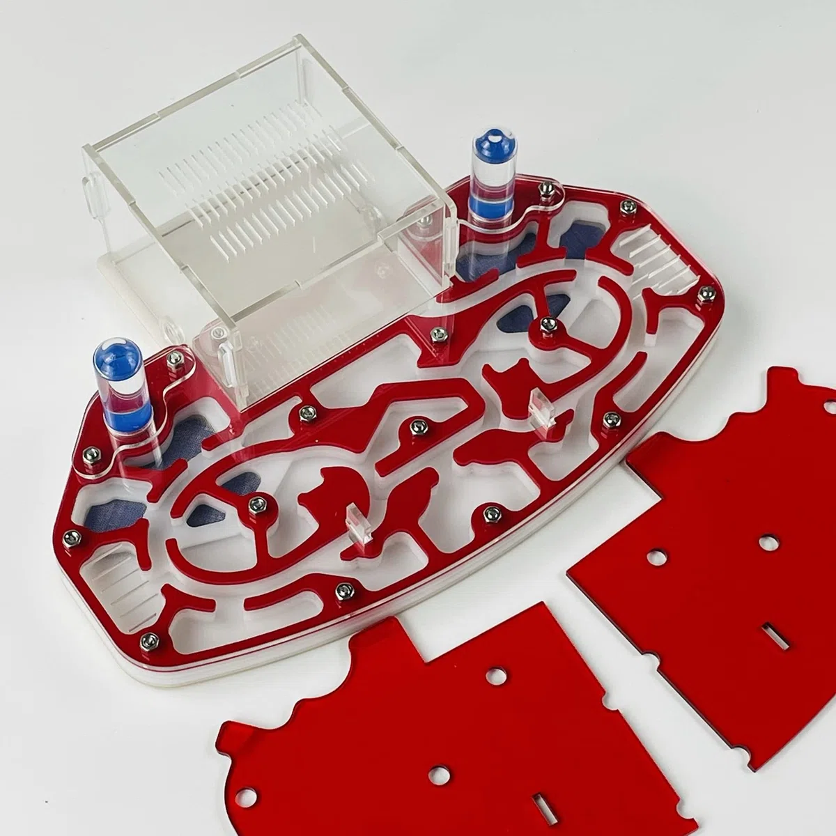 Tamaño Grande 24 * 18cm Acrílico Nido DE Hormigas, Granja DE Hormigas, Habitat DE Hormigas, FORMICARIO con Plataforma DE Arena INTEGRADA (Red)