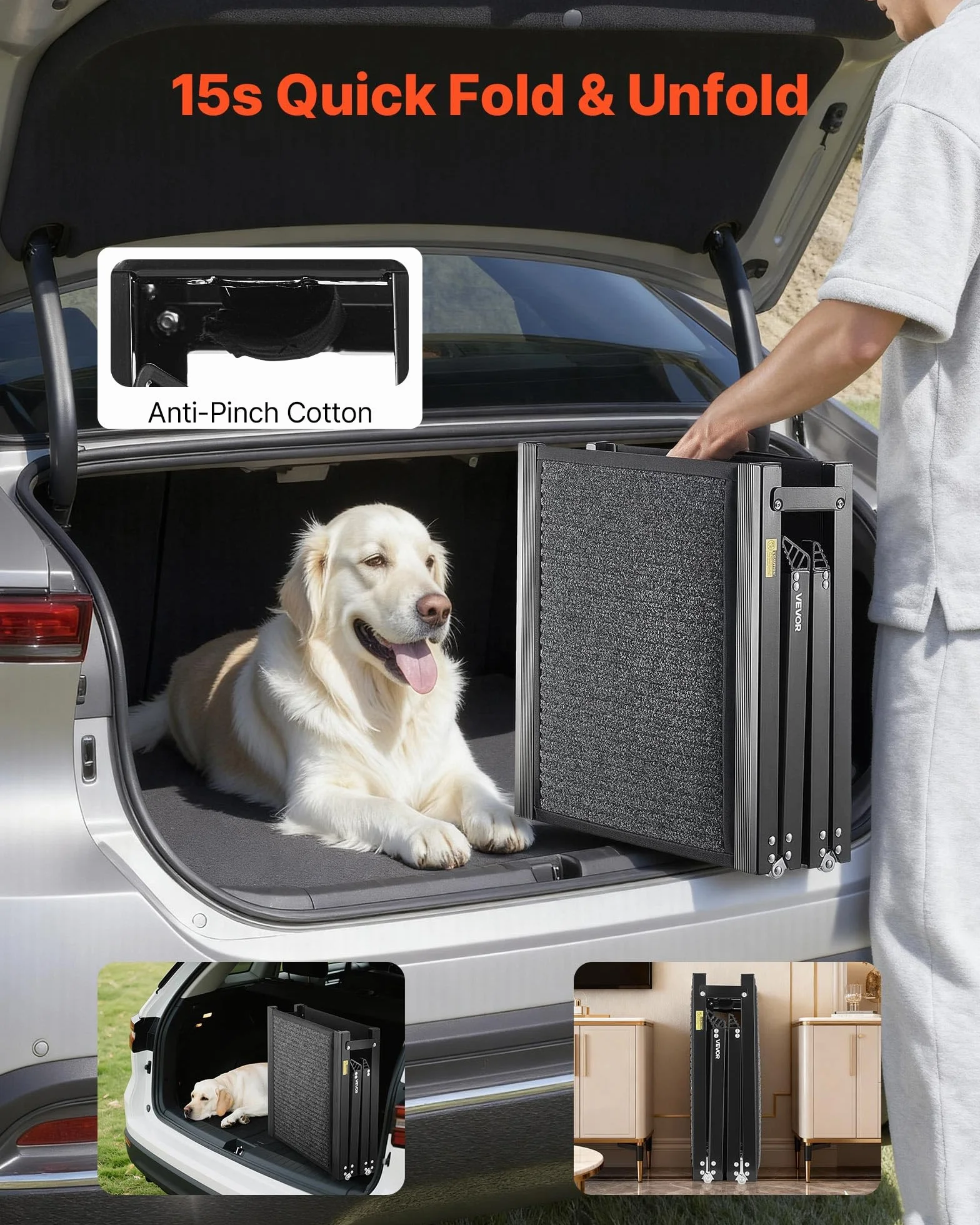 VEVOR Rampa Plegable para Perros para Coches, 180 x 43,2 cm, para Perros Medianos y Grandes de hasta 113 kg, con Superficie de Fieltro Antideslizante, Portátil para Exteriores, SUV y Camiones
