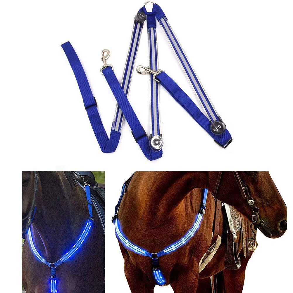 Gmuret Arnés para Caballo con Correa para el Pecho con LED, Accesorio de Collar con luz de Caballo Recargable por USB Ajustable para entornos Oscuros, Deportes al Aire Libre y ecuestres
