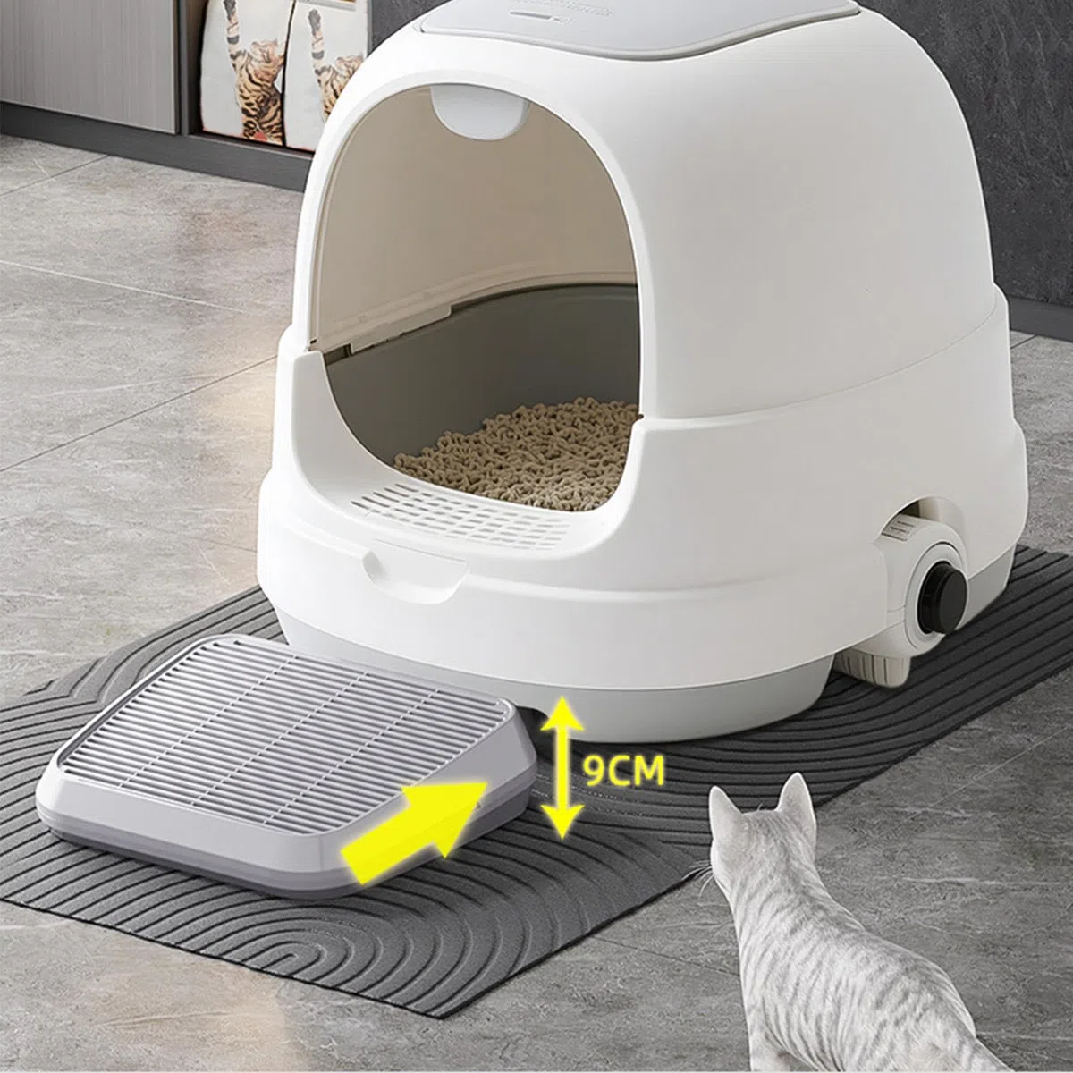 Escalón para Caja De Gatos | Bandeja Antiderrapante para Evitar Rastros De con Rampa - Bandeja Antirrastreo Doble Capa para Mascotas Pequeñas Y Mayores