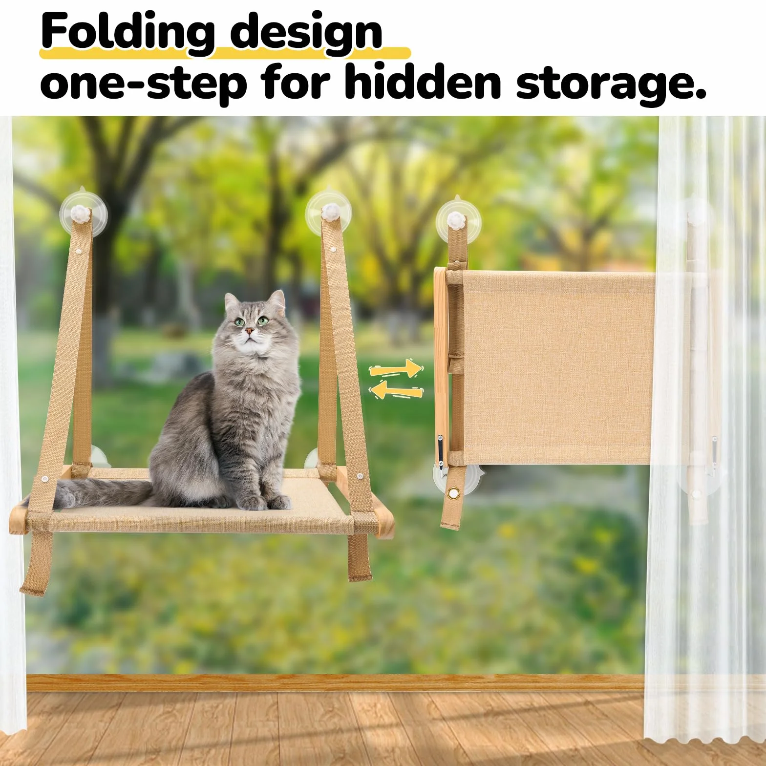 CATISM Plegable Hamaca Gato Ventana de hasta 20kg, Hamaca Reforzada para Gatos con Ventosa Fuerte, Lavable, Tela Transpirable, Soporte para alféizar de Ventana, Saco de Dormir para Gatos (50x38cm)
