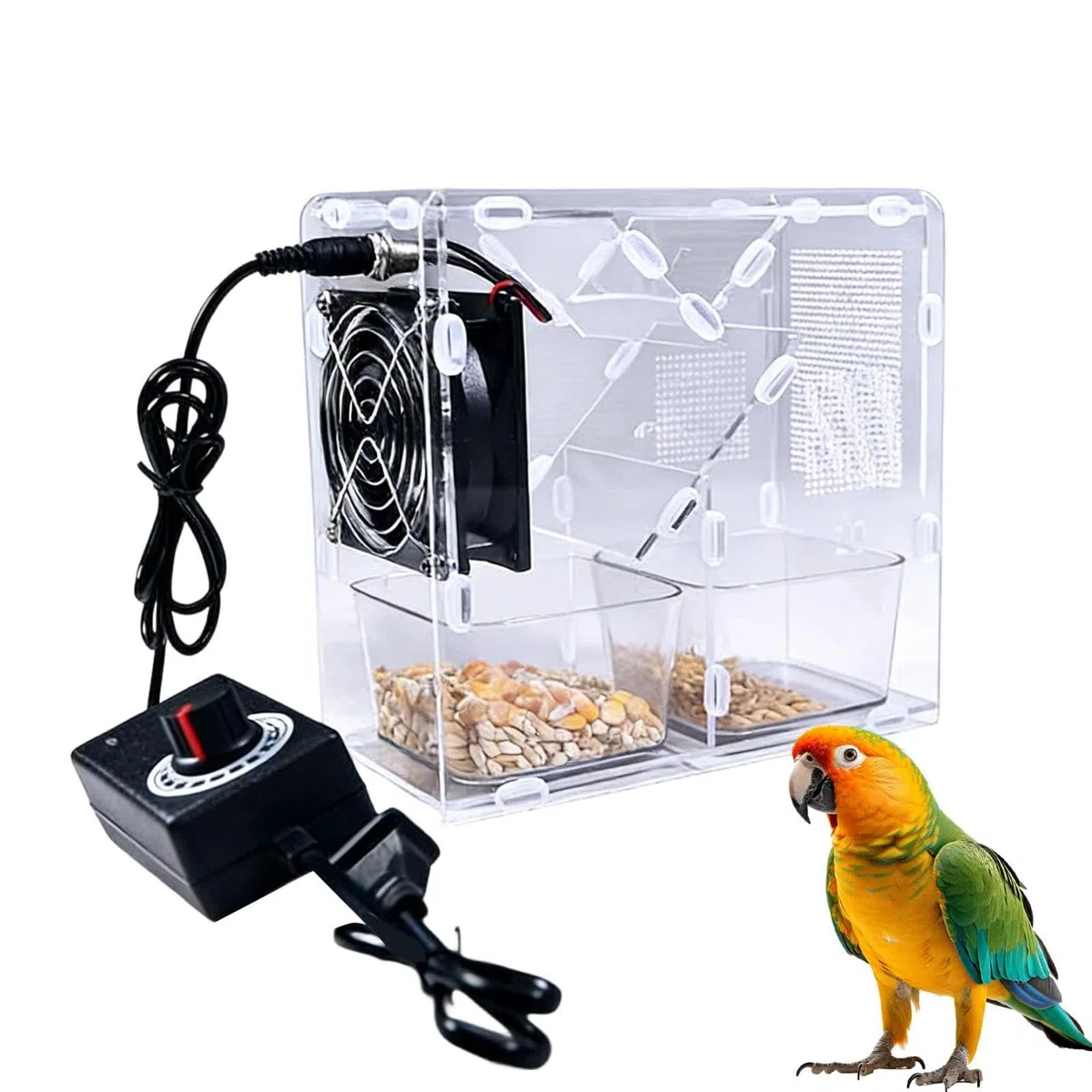 Separador de Cáscaras para Alimento de Aves | Desmontable Eléctrico con Función de Cribado - Soplador de Comida con Colector - para Ninfas, Agapornis, Conuras, Periquitos en Preparación de