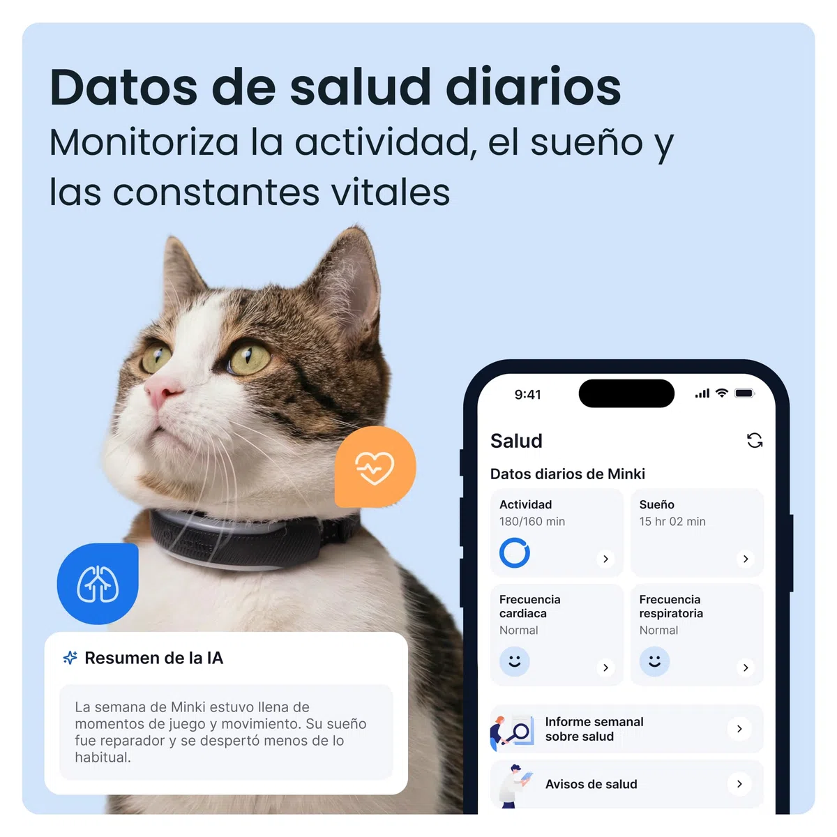 Tractive - GPS para Gatos Inteligente Mini | Edición 2026 | GPS para Gatos n.º 1 | Seguimiento en Vivo | Avisos de Salud y Monitor de Constantes | Collar de Seguridad | Collar Integrado (Negro)