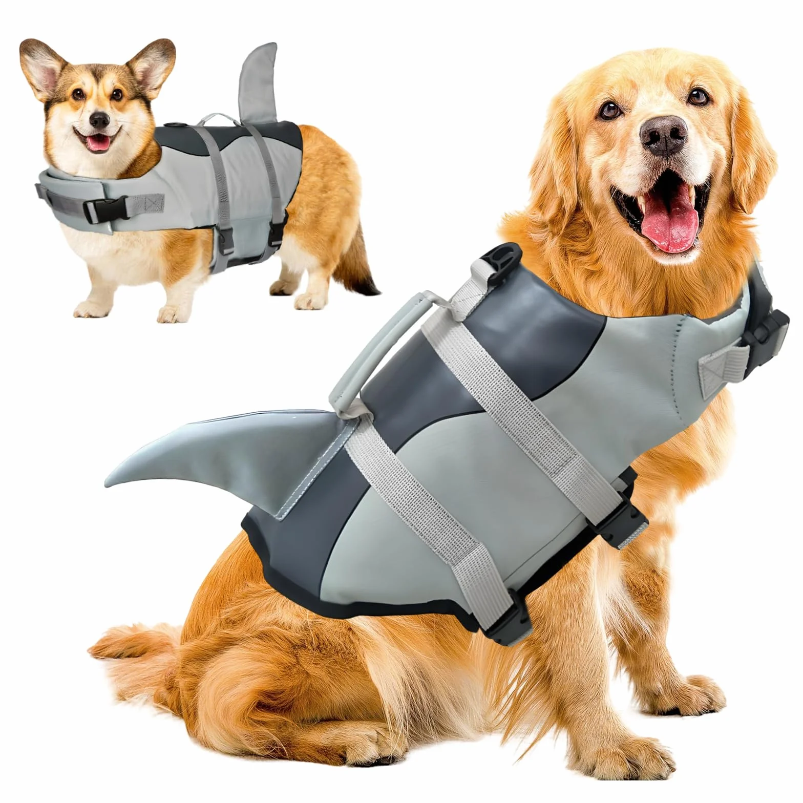 Chaleco Natación Perro, Chaleco Salvavidas Tiburones Alta Flotabilidad, Chaleco Perro Salvavidas con Asa, Chalecos Flotantes Ajustable Perros, Perros Seguridad Natación Ropa (Large)