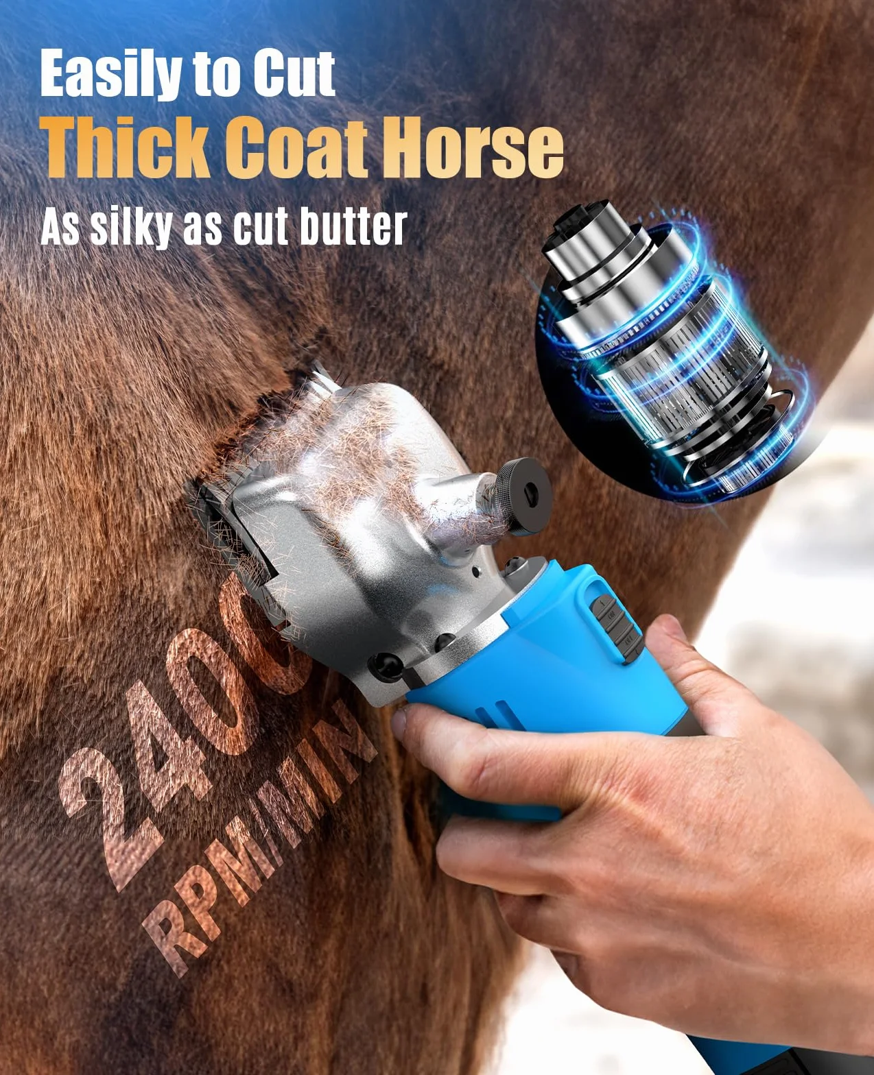 oneisall Esquiladora Caballos Ovejas 2 baterias, Profi Maquina pelar Ovejas & Caballos & otros animales con pelo enmarañado, Esquiladora Ovejas Inalambrica con 2400 RPM/MIN Motor Potente