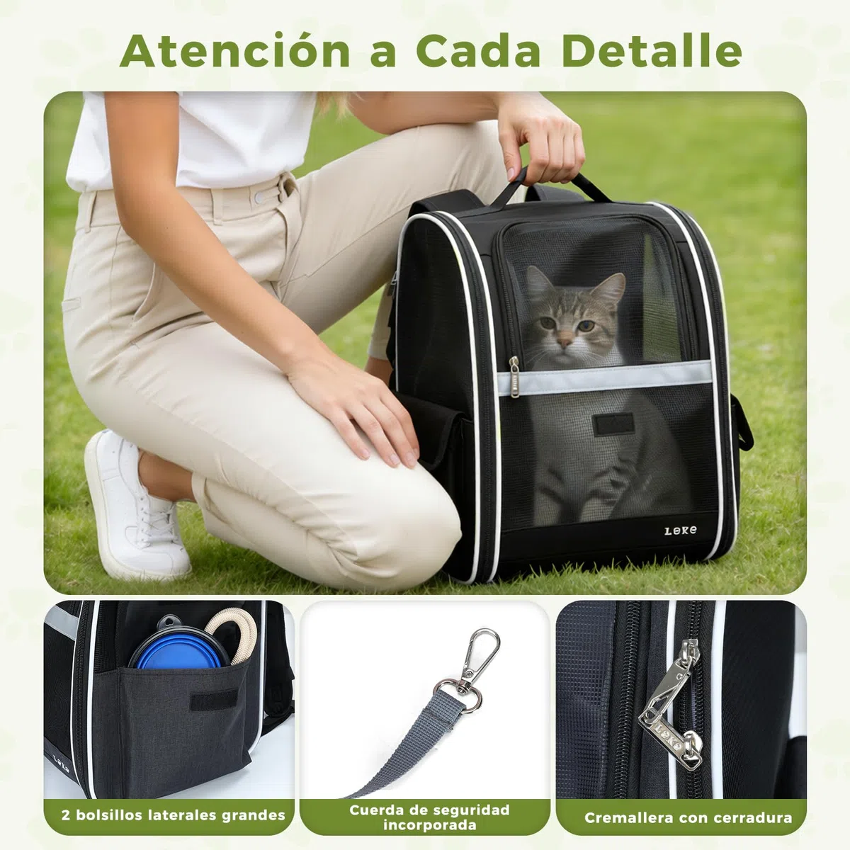 Lekesky Mochila para Gatos Transportín Perro Gato para Mascotas Medianas/Pequeñas (2-8 kg), Mochila Gato con Ventana de Malla para Senderismo, Viajes, Exterior (Negro, M)