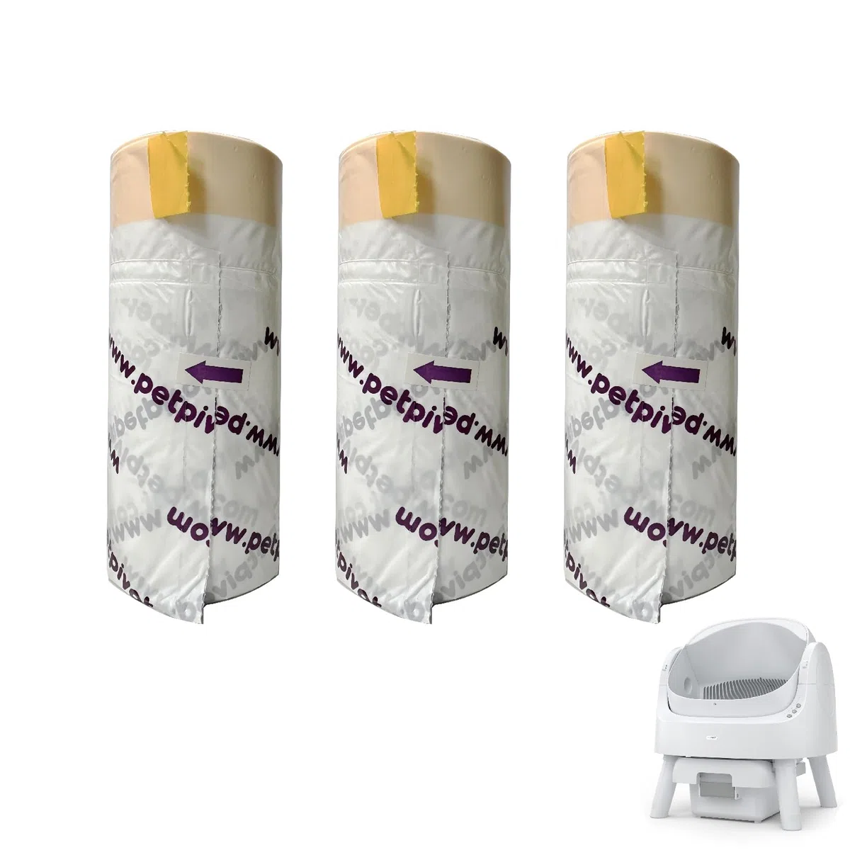 PetPivot 60 bolsas con asas para caja de arena autolimpiante, bolsas duraderas con cordón para arena de gato para PetPivot Caja de arena automática para gatos (3 rollos)