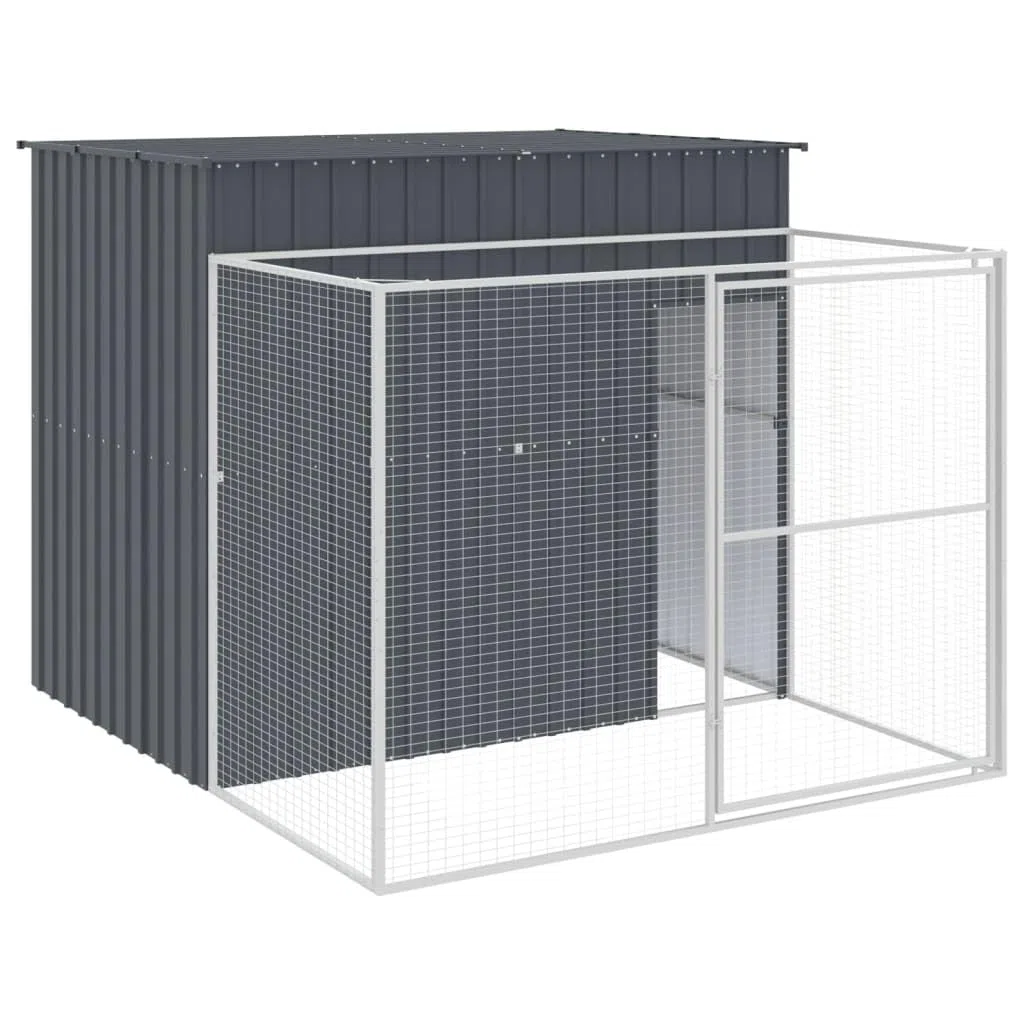 Caseta Perros con Corral Acero galvanizado Gris 214x253x181 cm, Refugio para Animales
