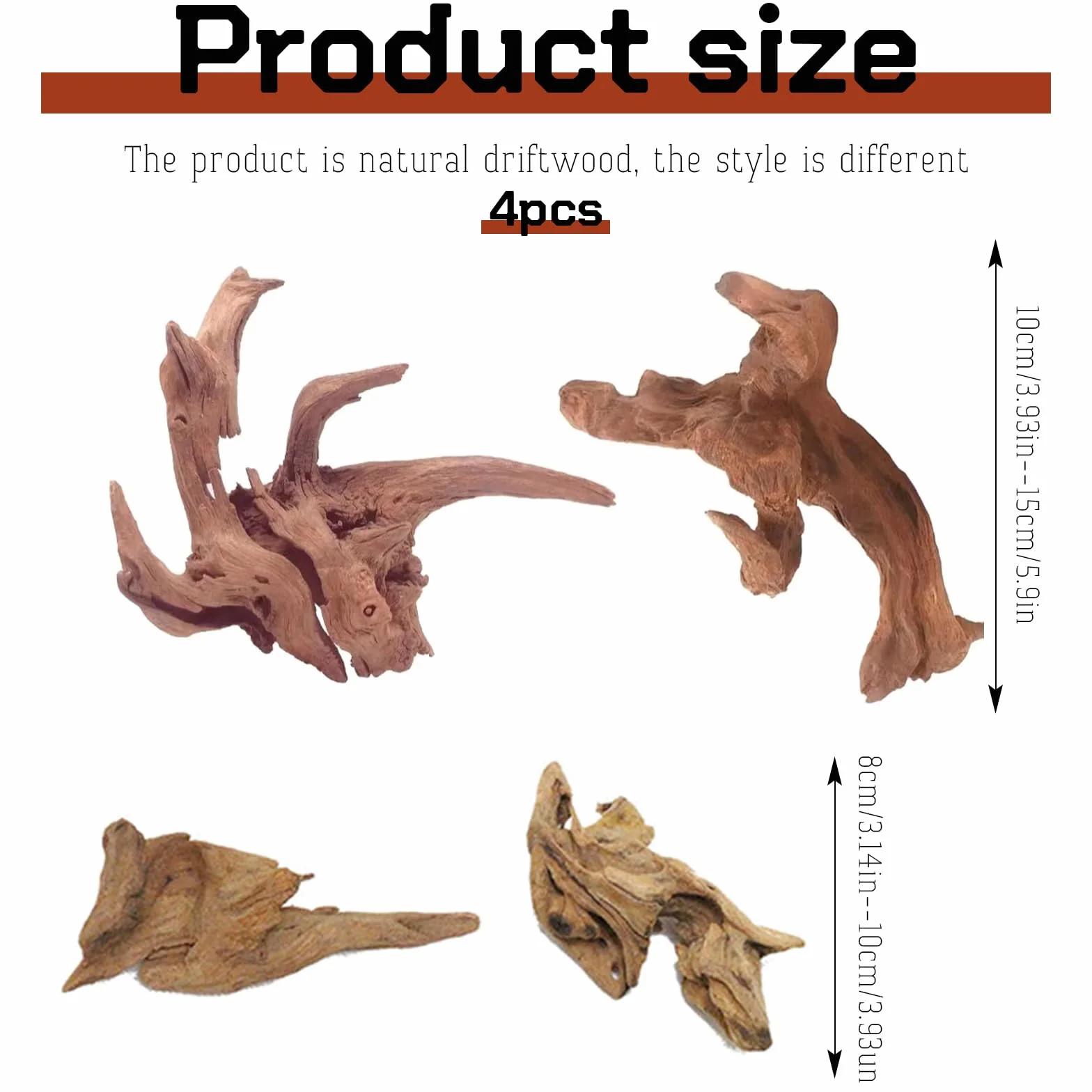 4 piezas de madera flotante para acuario, pecera, madera natural, sin rebabas, decoración de pecera, piezas pequeñas para acuarios, microacuarios, paisaje duro