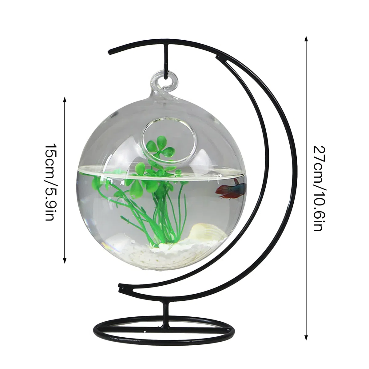 Cuenco de pescado colgante de cristal, creativo colgante de cristal, pecera colgante para decoración del hogar con soporte, A1