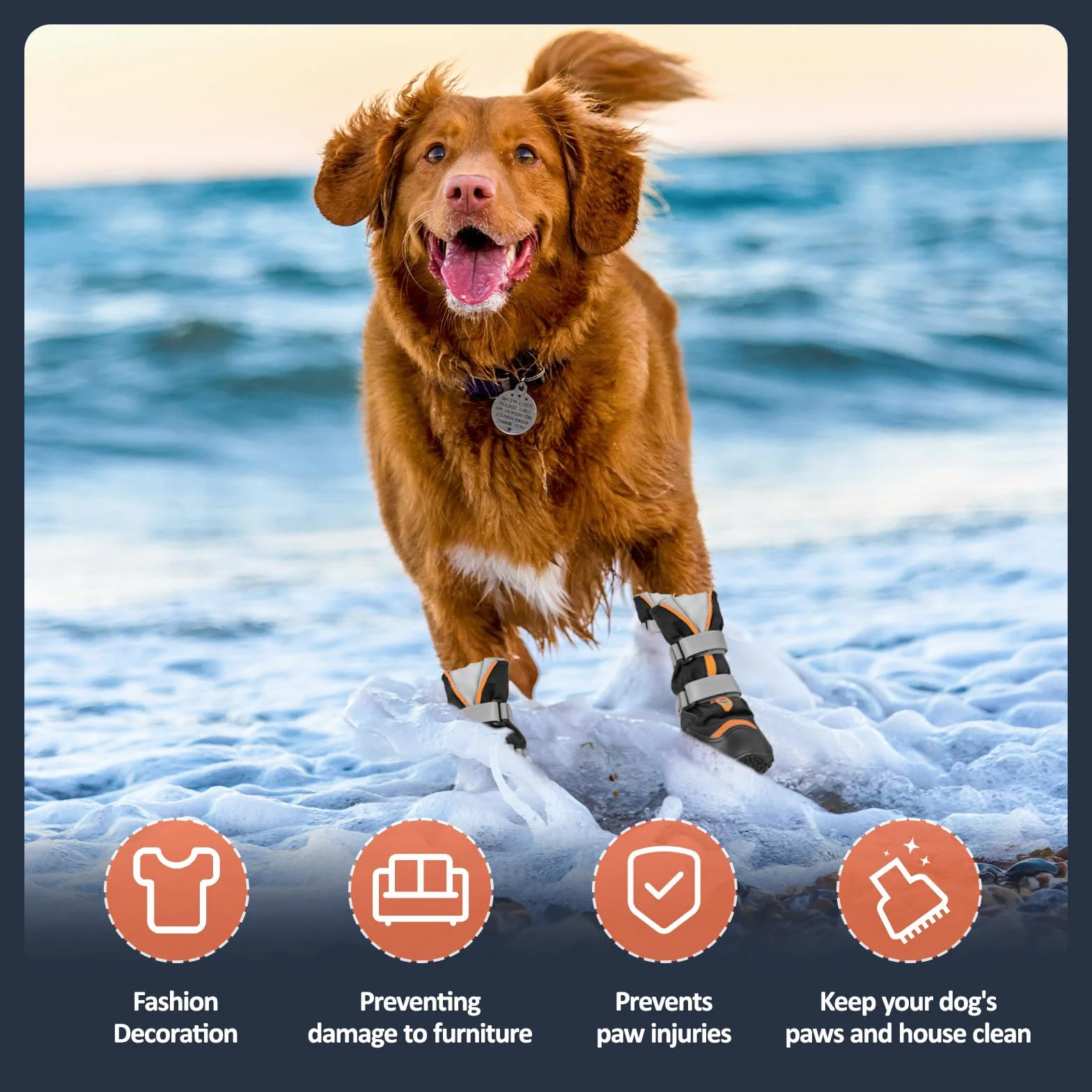 OHCOZZY Zapatos Perro Impermeables Profundos, Botas Altas del Perro con la Lengüeta en Forma de V, Resistente al Desgaste Suela Protector de la Patas Perros Pequeños, Medianos y Grandes 4 Piezas,L