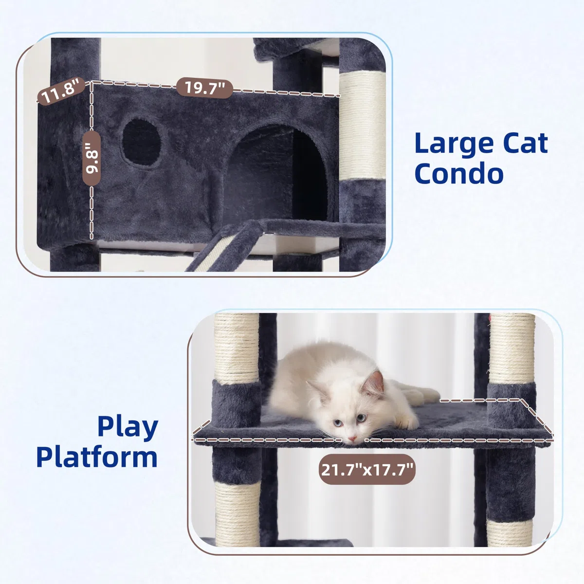 Gitelsnour rascador para Gatos Grandes, árbol para Gatos de Interior de 200 cm, con Amplia Plataformas Superior, Cuevas, Hamaca, rascadores, Gris Ahumado GCT031G