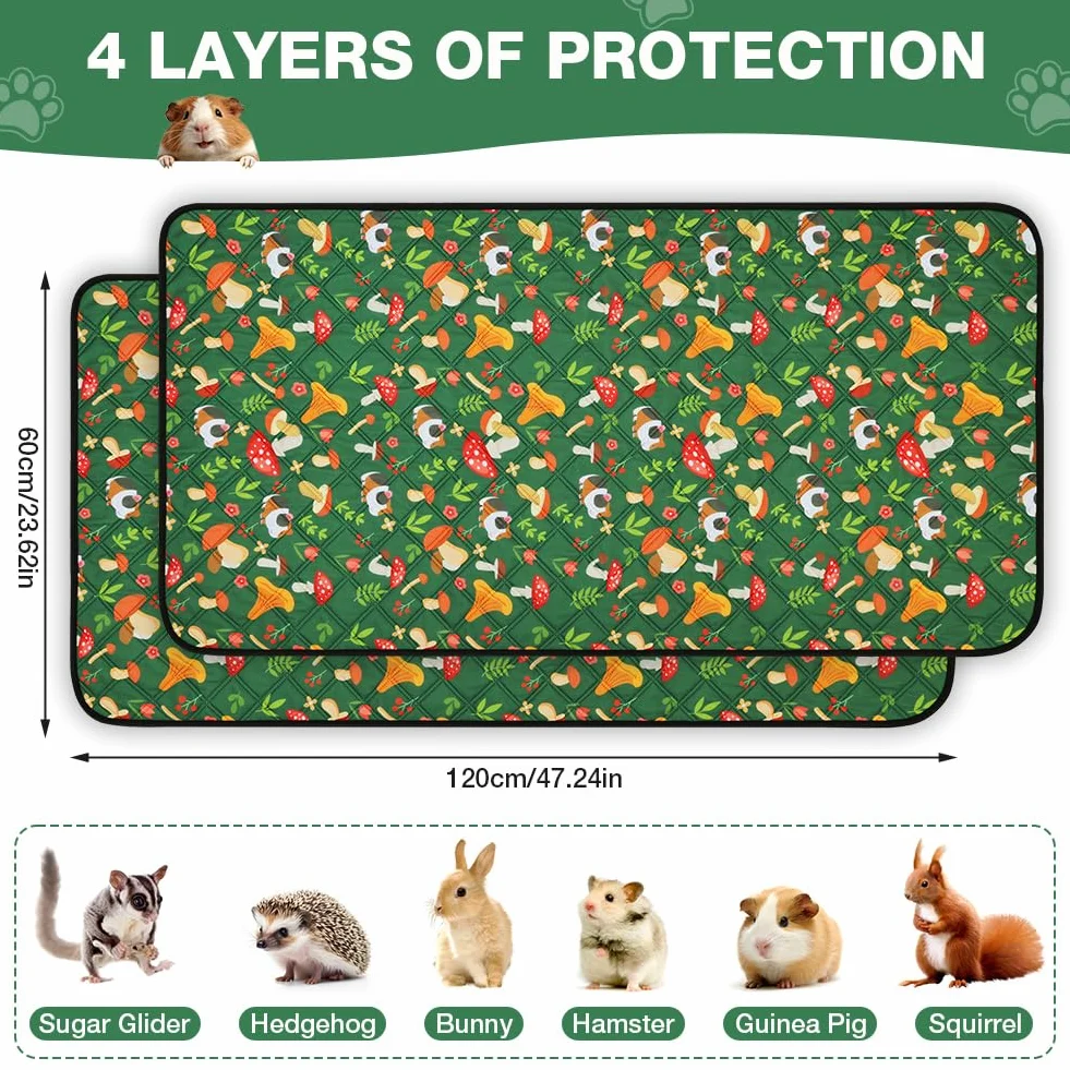 AUYAO Alfombras para Jaula de Cobayas, 2pcs 60X120cm Alfombra de Jaula Absorbente Lavable, Accesorio de Cama para Dormir, Forro de Jaula para Jugar Baño Manta Hogar Interior Sala de Estar