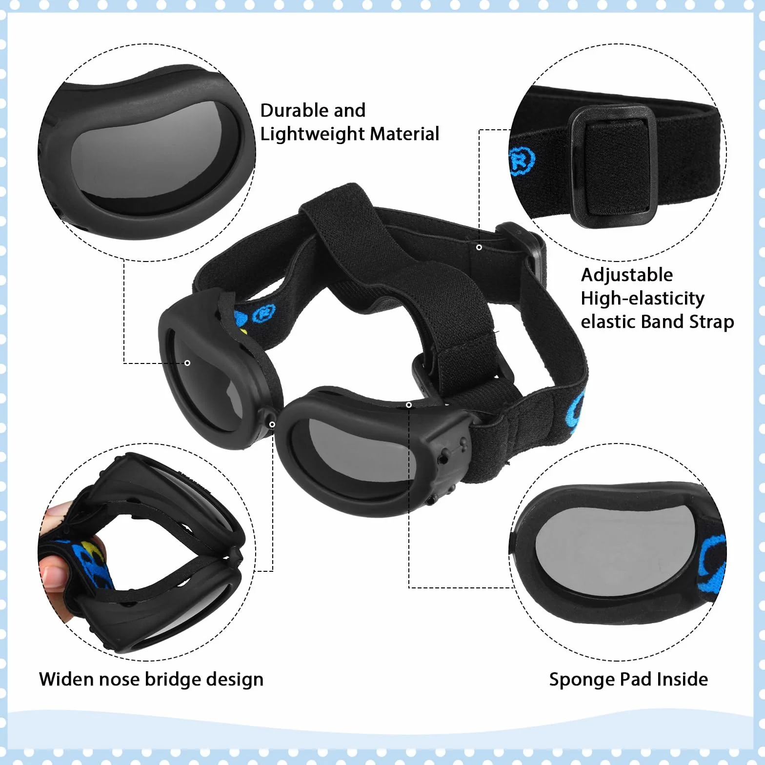 Frienda Casco y Gafas para Perro, Gafas de Sol con protección UV y Casco Acolchado de 4 Pulgadas para Cachorros, adorables Gafas para Perros con cinturón Ajustable para Perros pequeños (Negro, S)