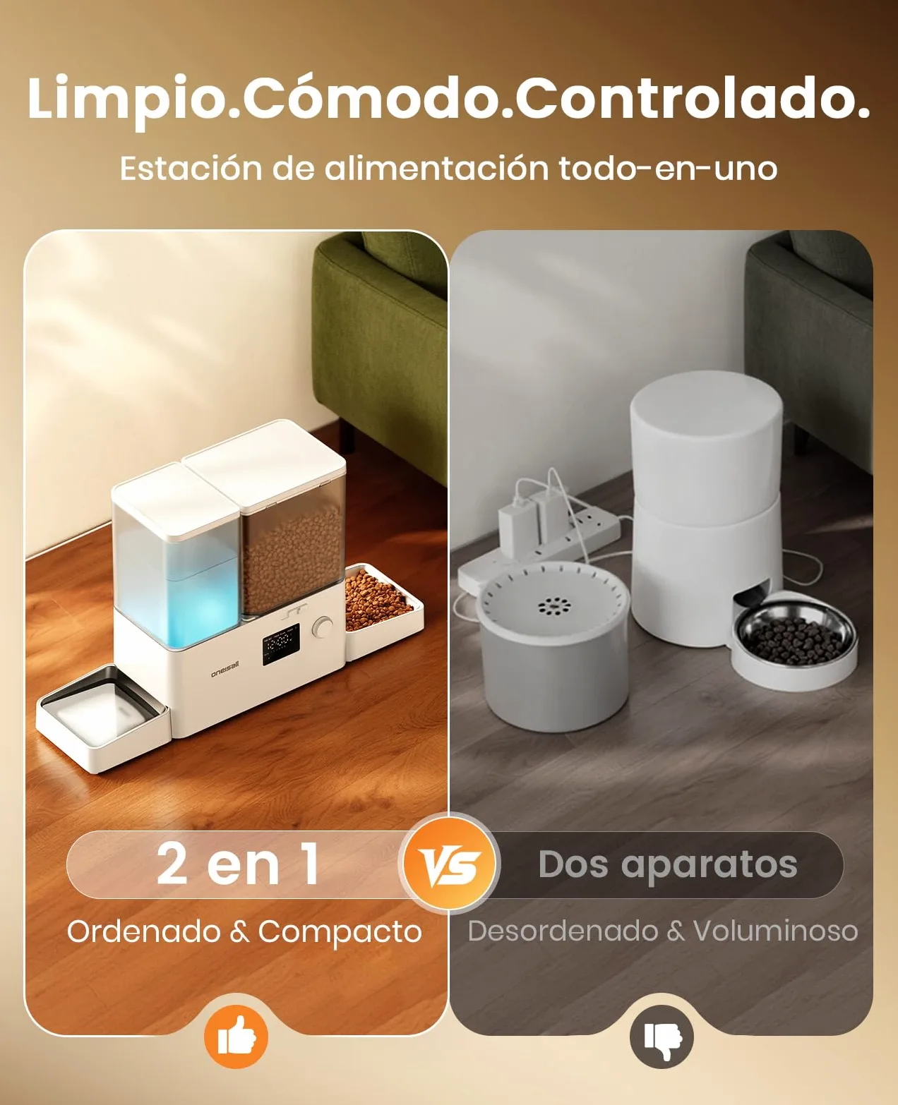 oneisall Comedero automático para Gatos y dispensador de Agua, 36 Tazas/8,5 L, 2 en 1, Agua Dulce, Gran Capacidad, dispensador de Alimentos para Gatos con Temporizador de 5L y Fuente de Agua de