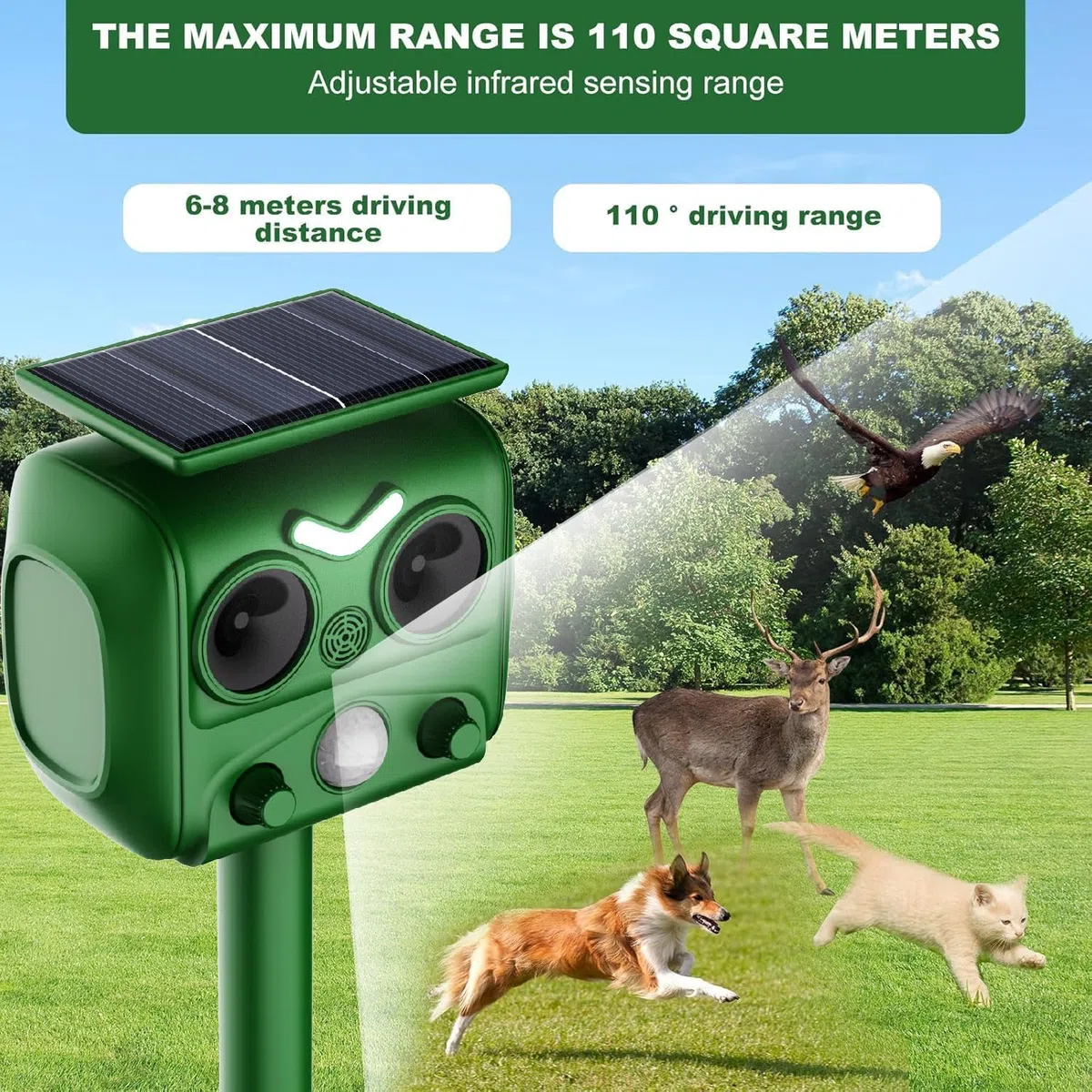 Repelente para Gatos, Ahuyentadores de Gatos Exterior Multifuncionales, bolardos para Palomas, 2025 Nuevo ultrasonido Solar Repelente para Palomas, pájaros, Perros, Ratones, Zorros