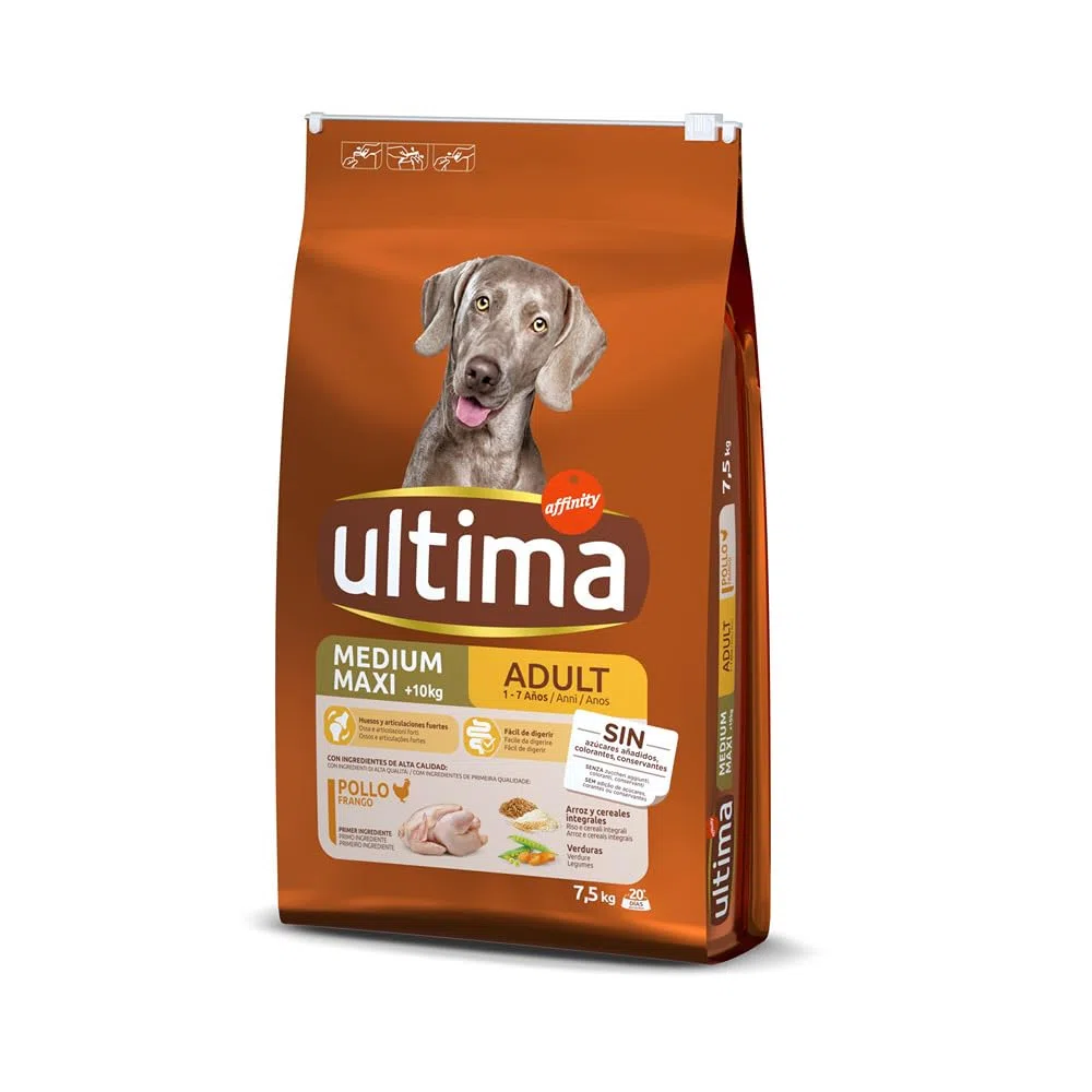 Ultima Medium-Maxi Adult Pollo, Comida seca para perros, 7,5kg