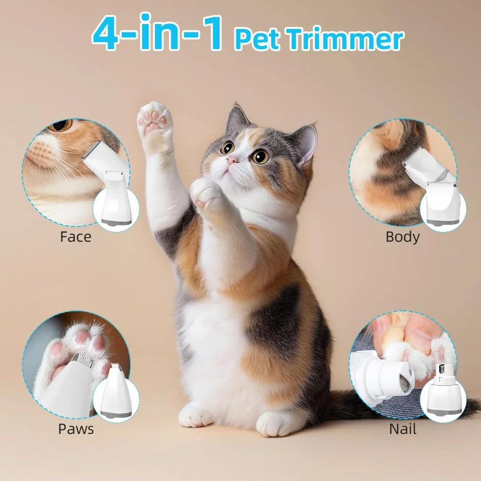 Kit De Aseo Para Perros En Casa,Kit De Aseo Para Mascotas 4 En 1,Herramienta Recargable Ajustable con Cortapelos,Afilador de Uñas,4 Peines,Carga USB-C y Pantalla LED,2 Modos de Velocidad