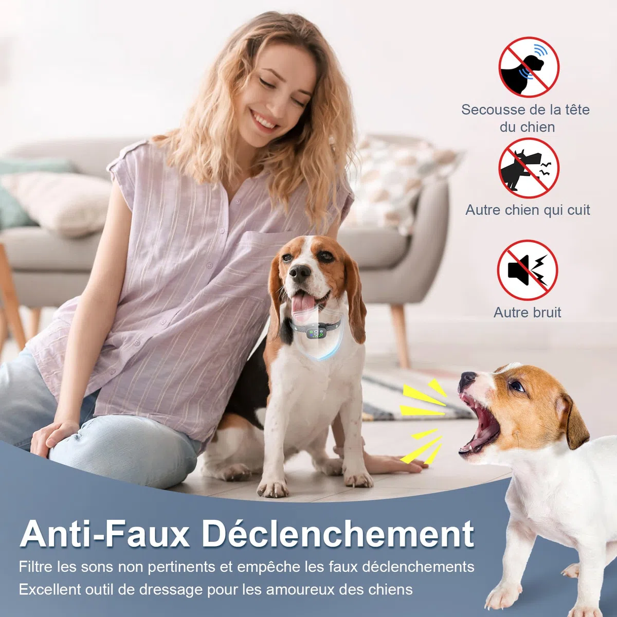 PcEoTllar Collar Antiladridos Perros, Collares Antiladridos para Perros Recargable, Detección Inteligente de Ladridos con Vibración/Sonido/Sonido más Vibración, Sensibilidad Ajustables, Negro