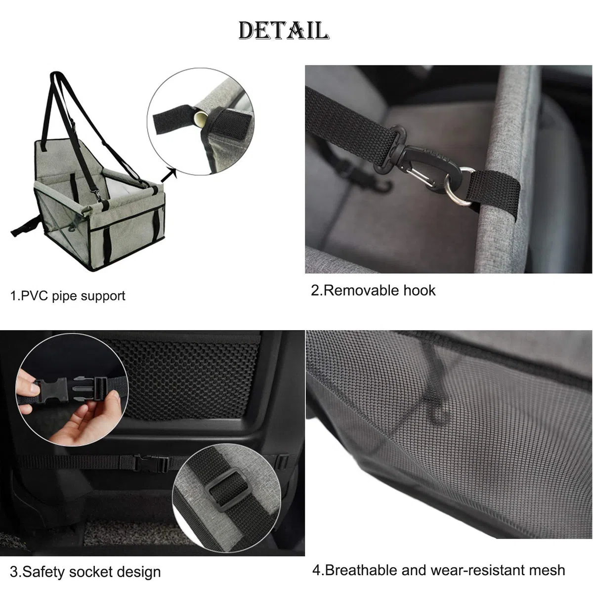 MENGQI - Asiento de seguridad de coche para perro, funda apta para mascotas pequeñas y medianas, lavable, plegable y transpirable