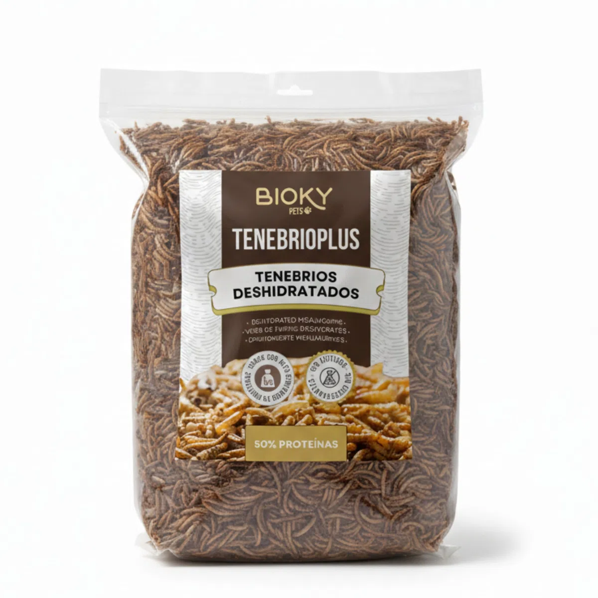 Gusanos de la Harina 1 KG - Tenebrios Deshidratados Premium 6,5L - Comida para Aves, Tortugas, Peces, Hamster, Pájaros, Roedores | +50% Proteína