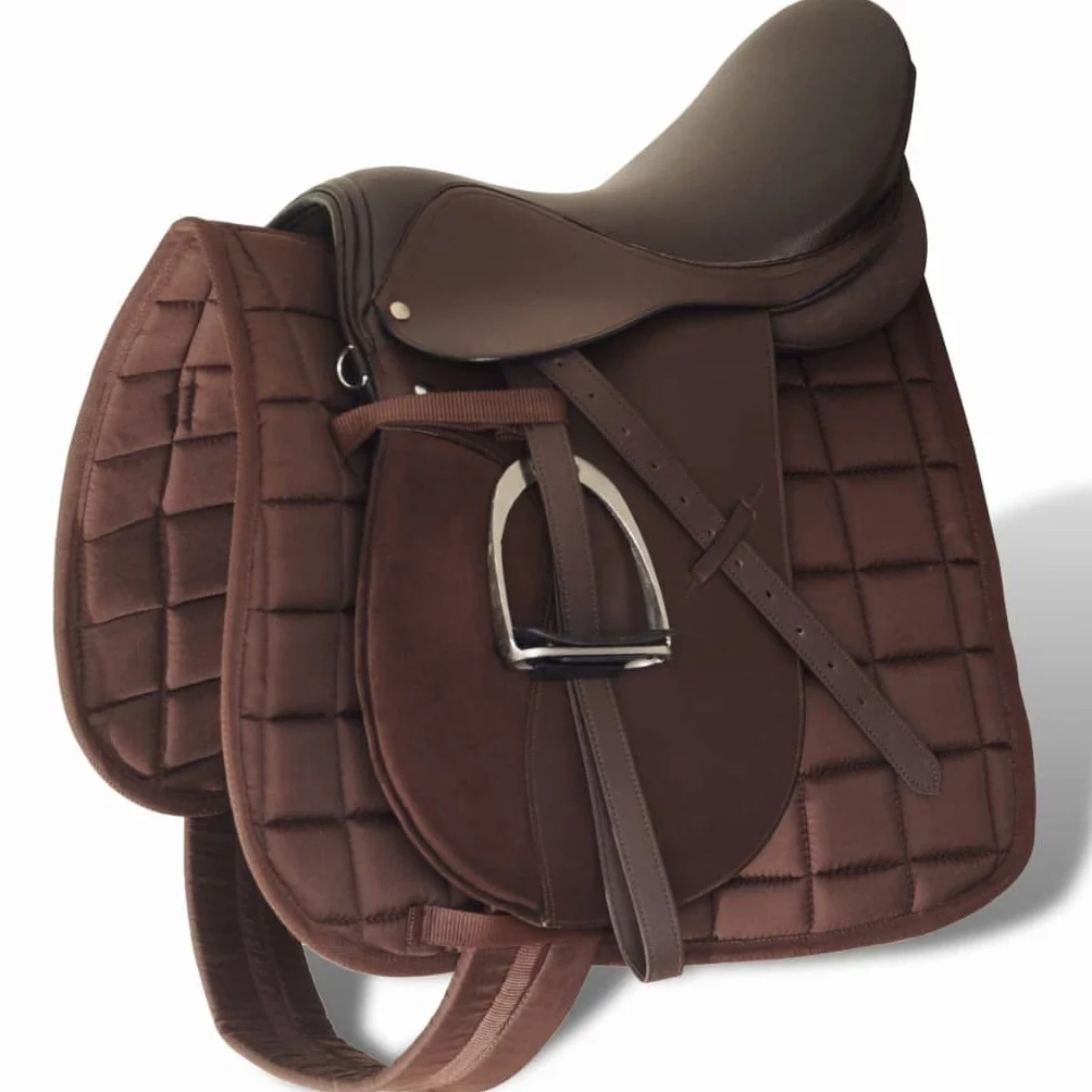 INLIFE 90647 - Juego de sillines para montar a caballo (17,5 pulgadas, piel auténtica, 12 cm, 7,8 kg), color marrón