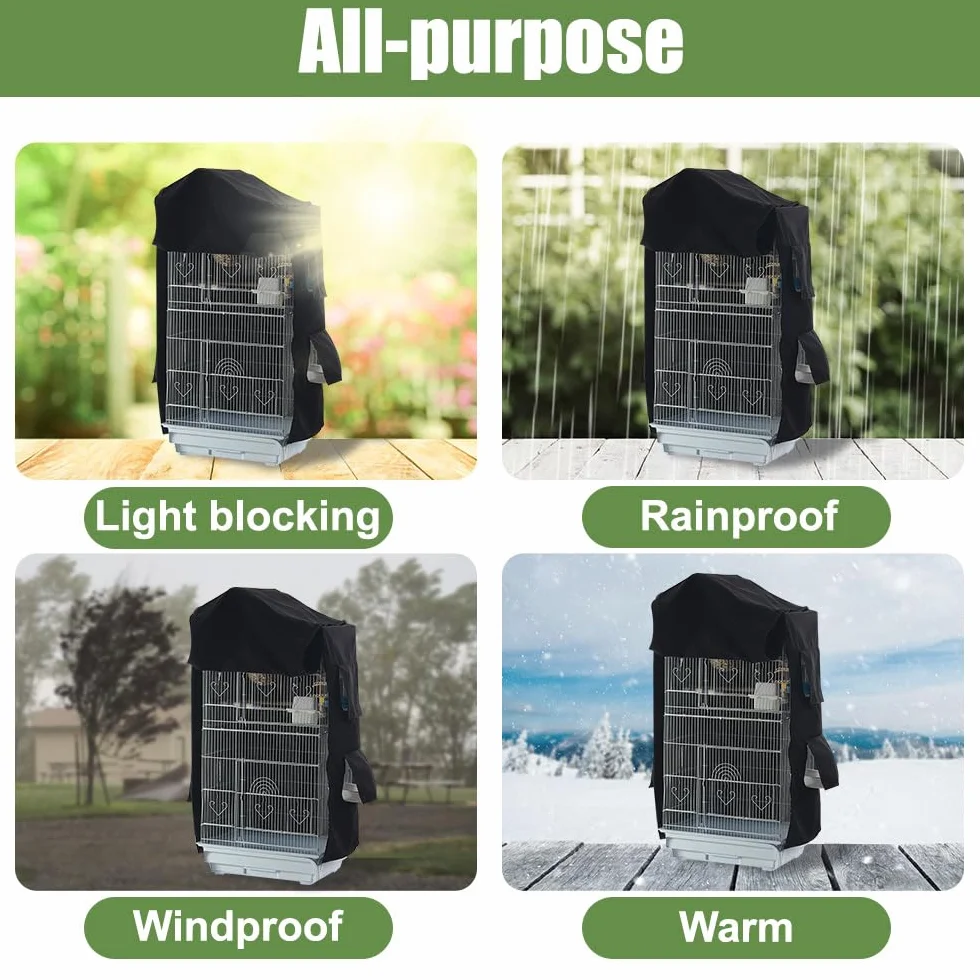 DONGKER Funda para jaula de pájaros, impermeable, protección solar para pájaros, funda opaca transpirable con cremallera y cierre autoadhesivo para pájaros, loros, periquitos, guacamayos, tortolitos