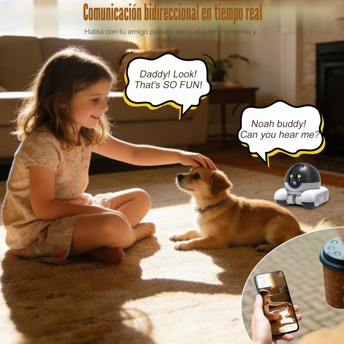 Robot Camera, 1080P Duales Cámara Robot para Mascotas con Audio 2 vías, Visión Nocturna, Reconocimiento de Movimiento, Grabación de vídeo, Control de Aplicaciones para Gatos, Perros, Bebé
