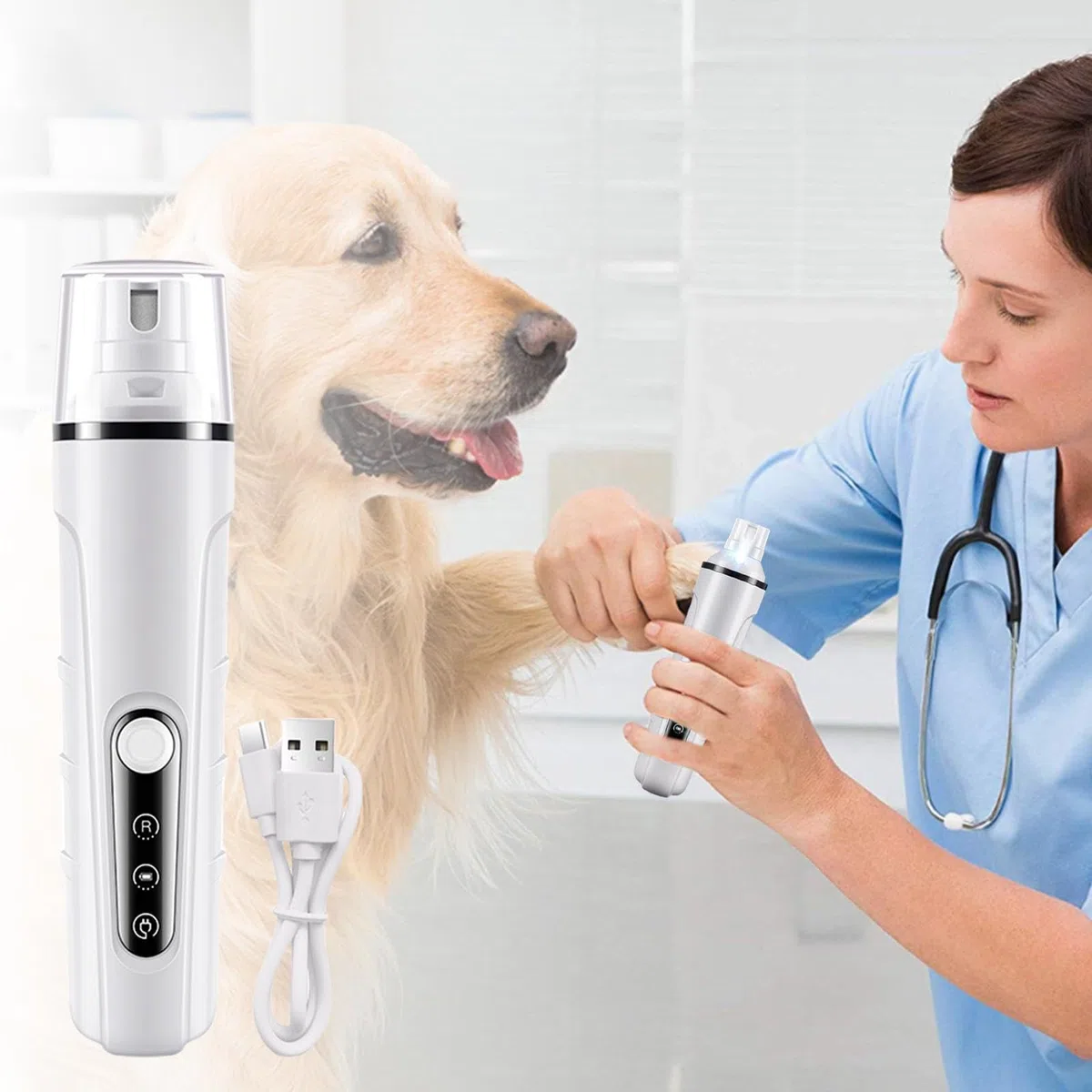 Molinillo de uñas para perros grandes, Quiet Pet Nail Grinder, LED Light Nail Grinder, Easy-To-Use Dog Nail Grinder, Pet Grooming Tool, Pet Nail Grinding Machine, Electric Nail File For Pets