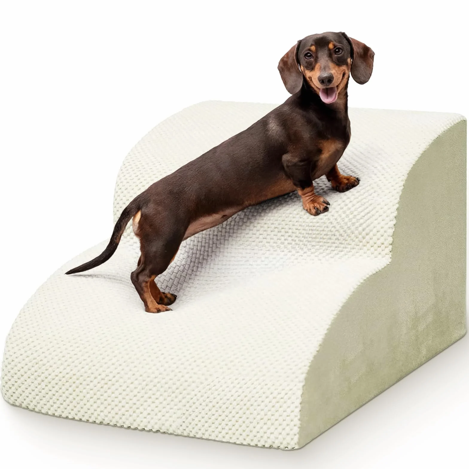 Niubya Escalera para Perros y Gatos Pequeños, 2 Peldaños 30 cm, Espuma 30D Alta Densidad, Antideslizante, Funda Extraíble Lavable, Sofá y Cama para Mascotas Mayores, Beige