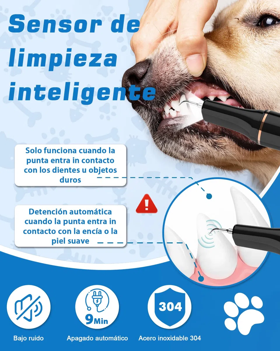 Kit de Limpieza de Sarro Dental Ultrasónico para Perros y Gatos, Detartrador Cepillos Ultrasónicos de Dientes Quita Manchas Limpiador, 5 Modos de Limpieza y 4 Cabezales de Limpieza para Mascotas