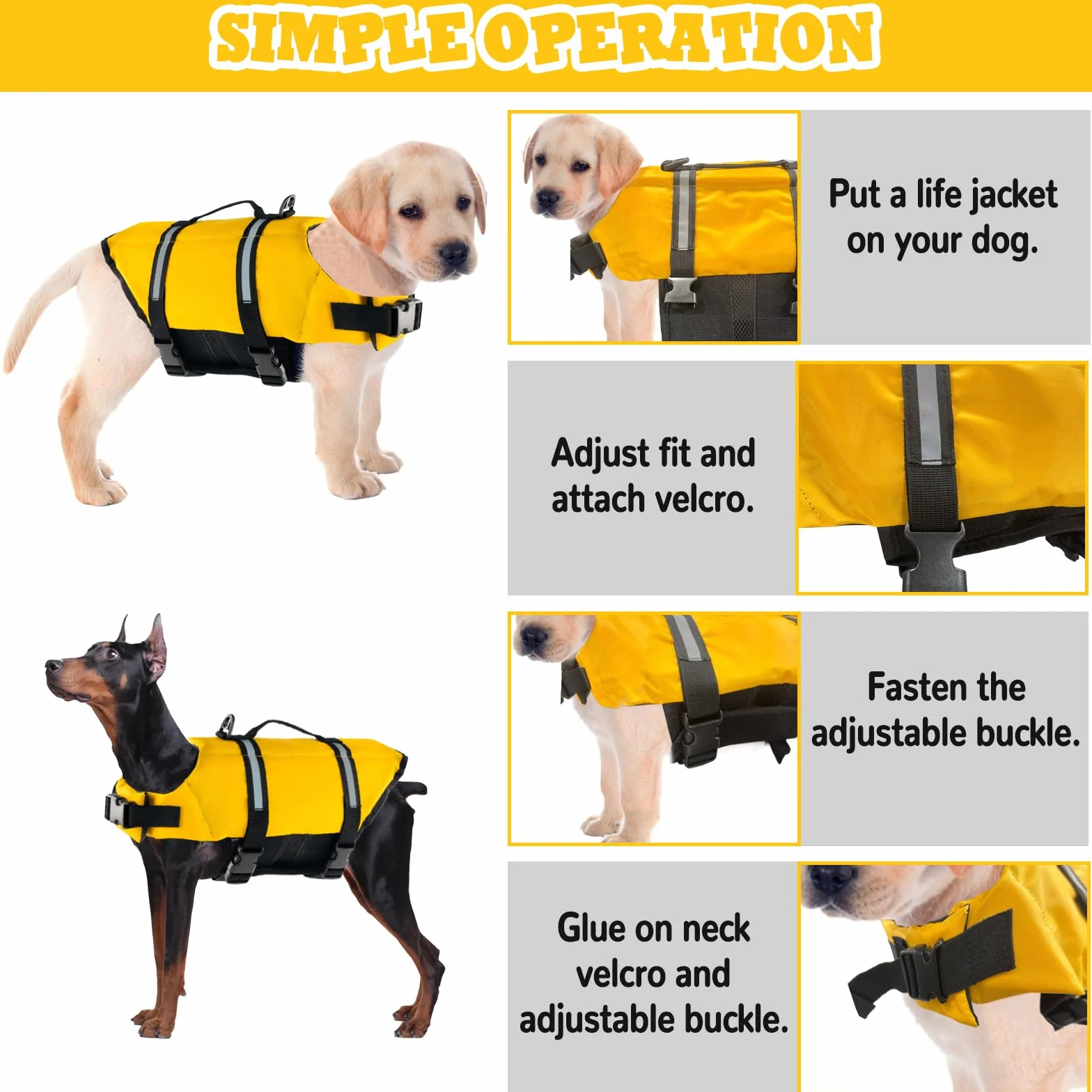 Chaleco Salvavidas para Perros, FainFun Chaleco Flotador para Perros Grandes Pequeños Medianos Naranja, Que Nadan en el Agua (Amarillo, Large)
