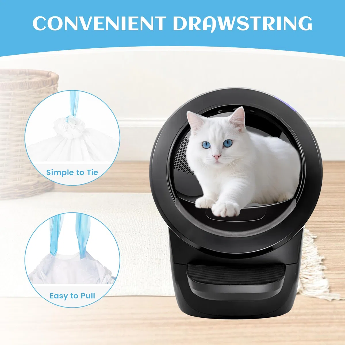 120 bolsas de arena para gatos autolimpiables compatibles con Litter-Robot 3/4, bolsas de arena de repuesto para gatos de alta resistencia con cordón grueso para arena robot 3/4, bolsas de caja de