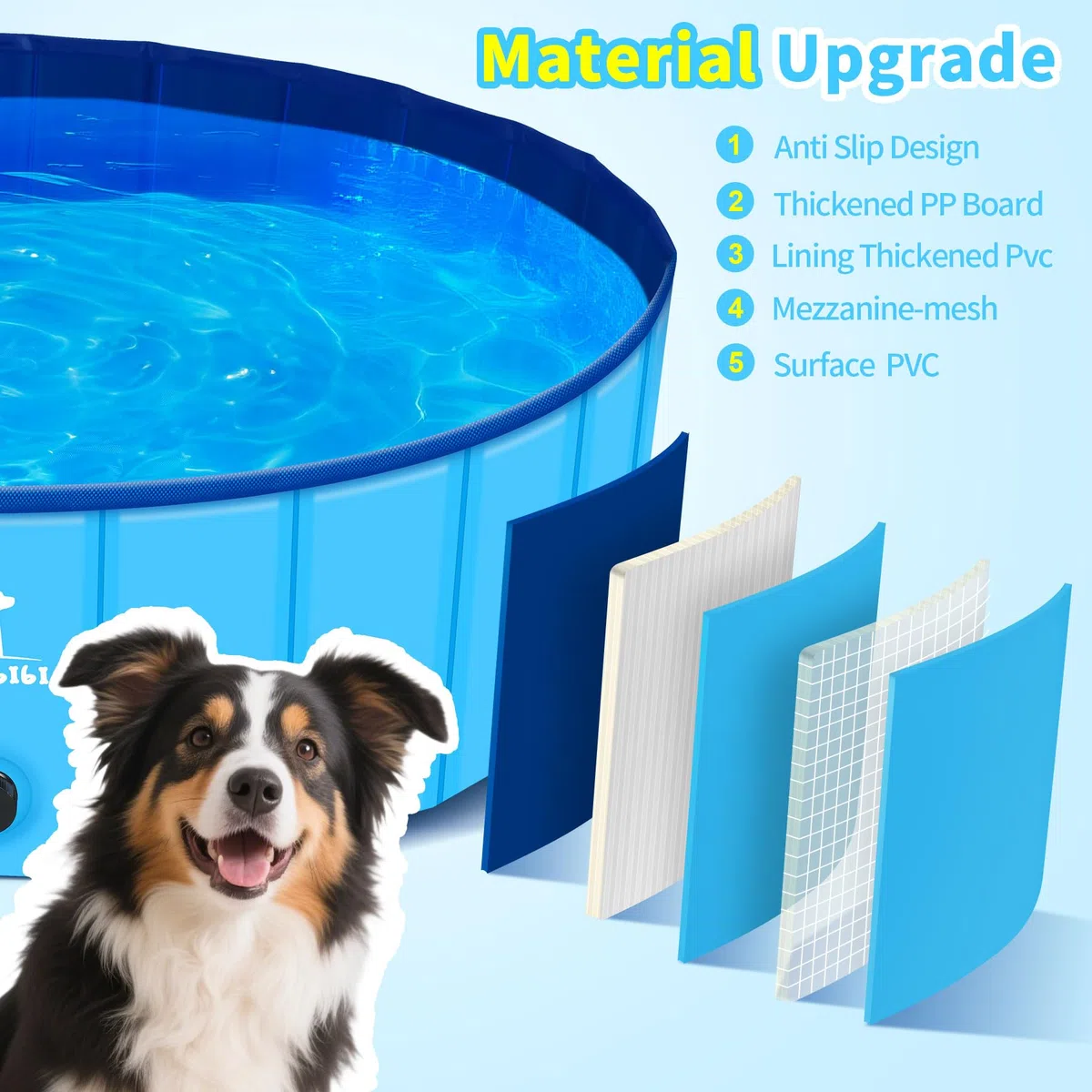 Pourbibi Piscina para Perros, Piscina De Baño para Perros, Ducha Plegable para Mascotas con PVC Ecológico Antideslizante (80x20 Cm)