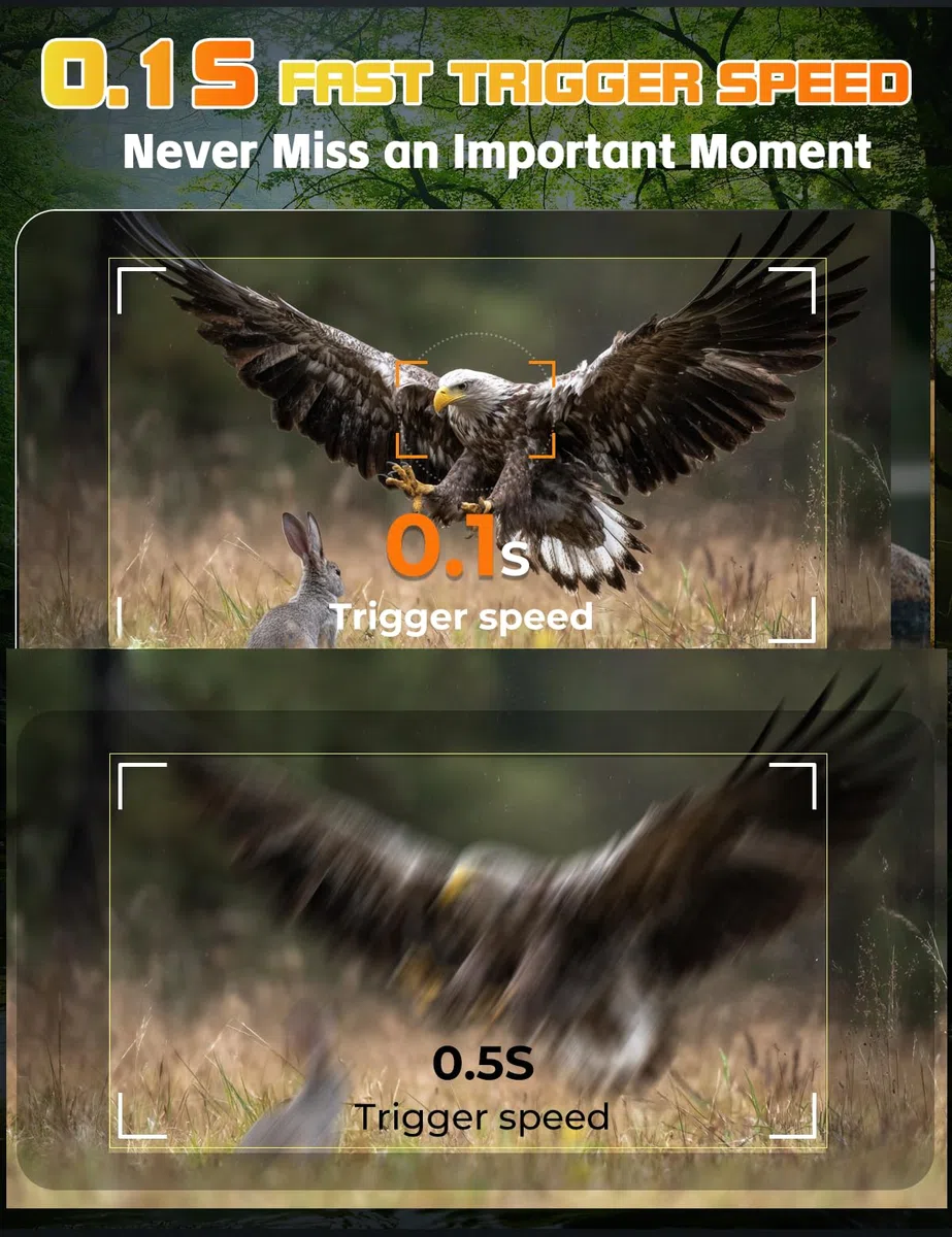 Cámara de Caza 4K 30fps, 60MP Camara Fototrampeo Nocturna 940nm Invisibles IR Leds, Diseño de Temporizadorn, IP66 Impermeable para Monitoreo de Vida Silvestre y Vigilancia del Hogar