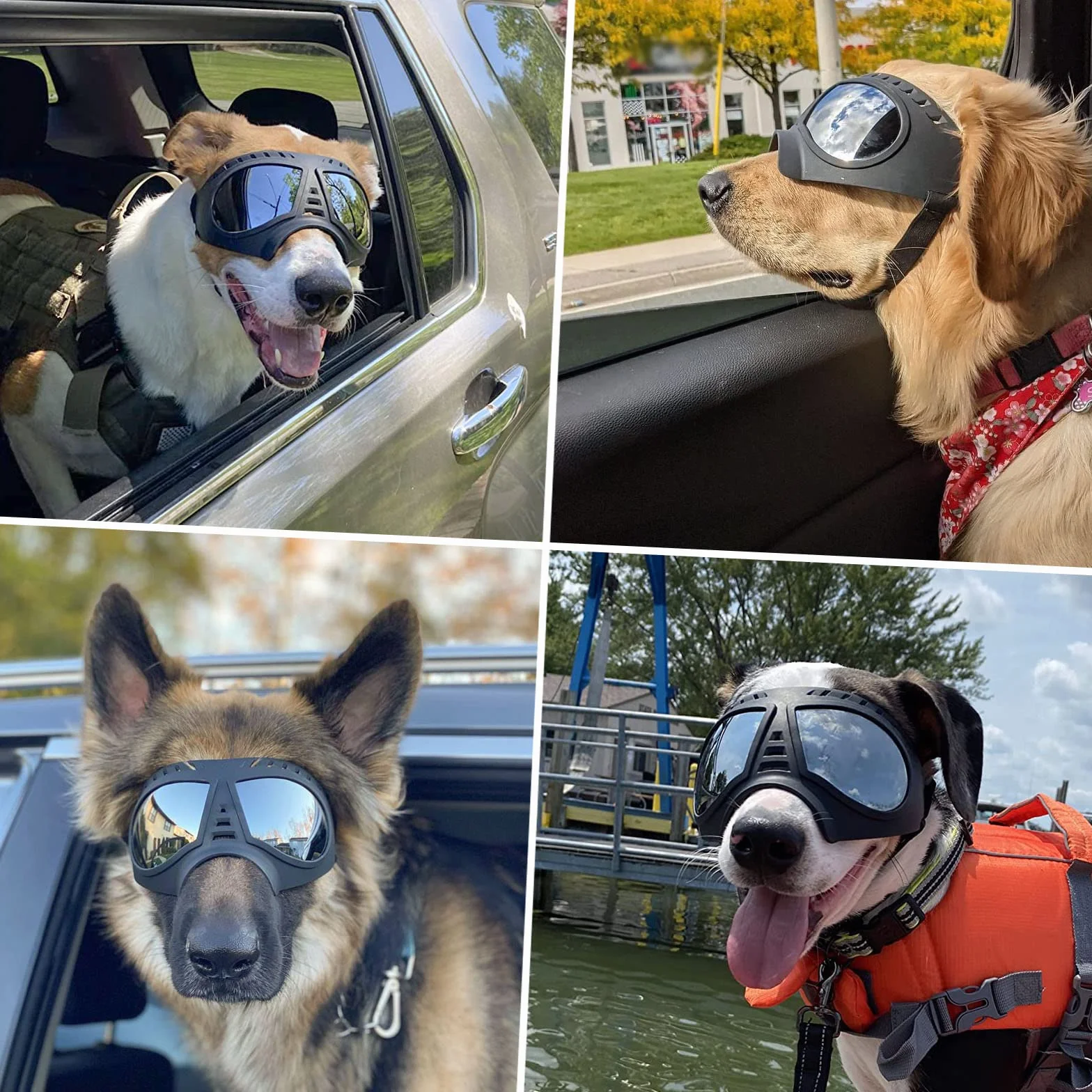 Namsan Gafas de Perro Gafas De Sol Para Perros De Mascotas Protección UV Gafas Impermeables Ajustables a Prueba de Viento para Perros Medianos / Grandes-Negro