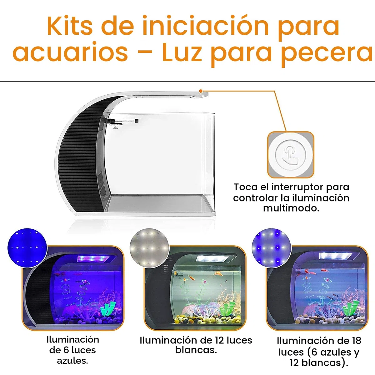 Hygger - Set de acuario de vidrio LED Fish Tank, 19 litros, acuario panorámico con frontal curvo y filtro oculto, iluminación LED (3 modos de color para elegir)